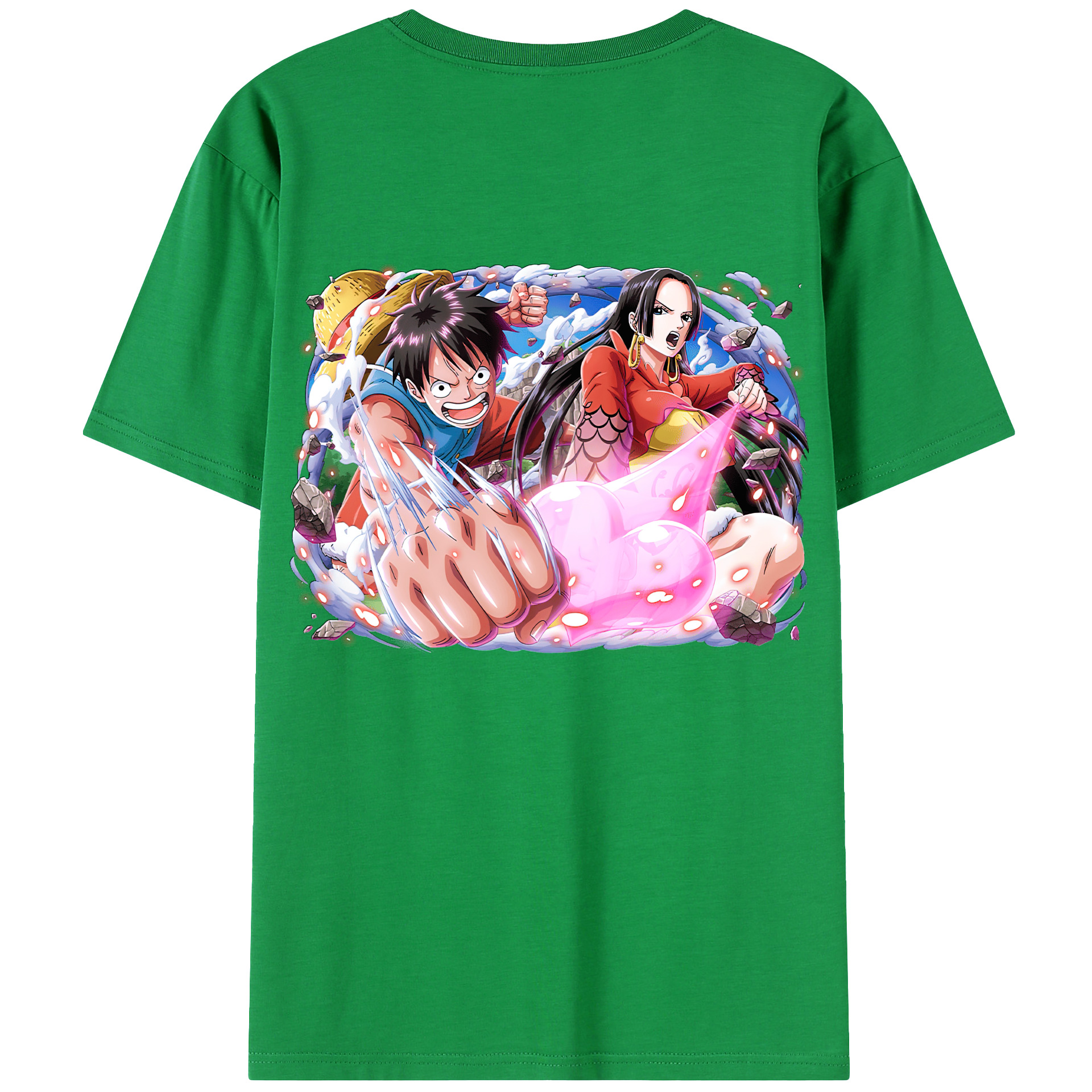 ワンピース モンキー・D・ルフィ ONE PIECE Monkey D. Luffy 綿100％ メンズ半袖Tシャツ（バックプリント） 通気性
