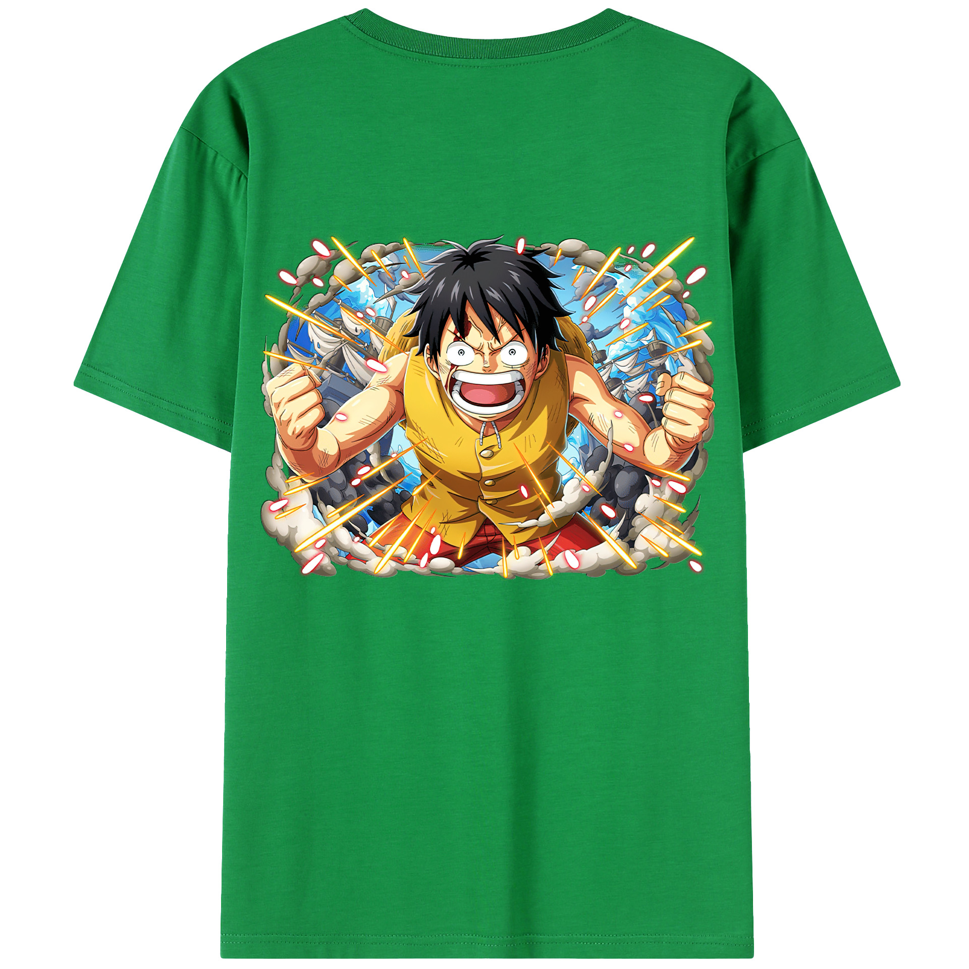 ワンピース モンキー・D・ルフィ ONE PIECE Monkey D. Luffy 綿100％ メンズ半袖Tシャツ（バックプリント） 通気性