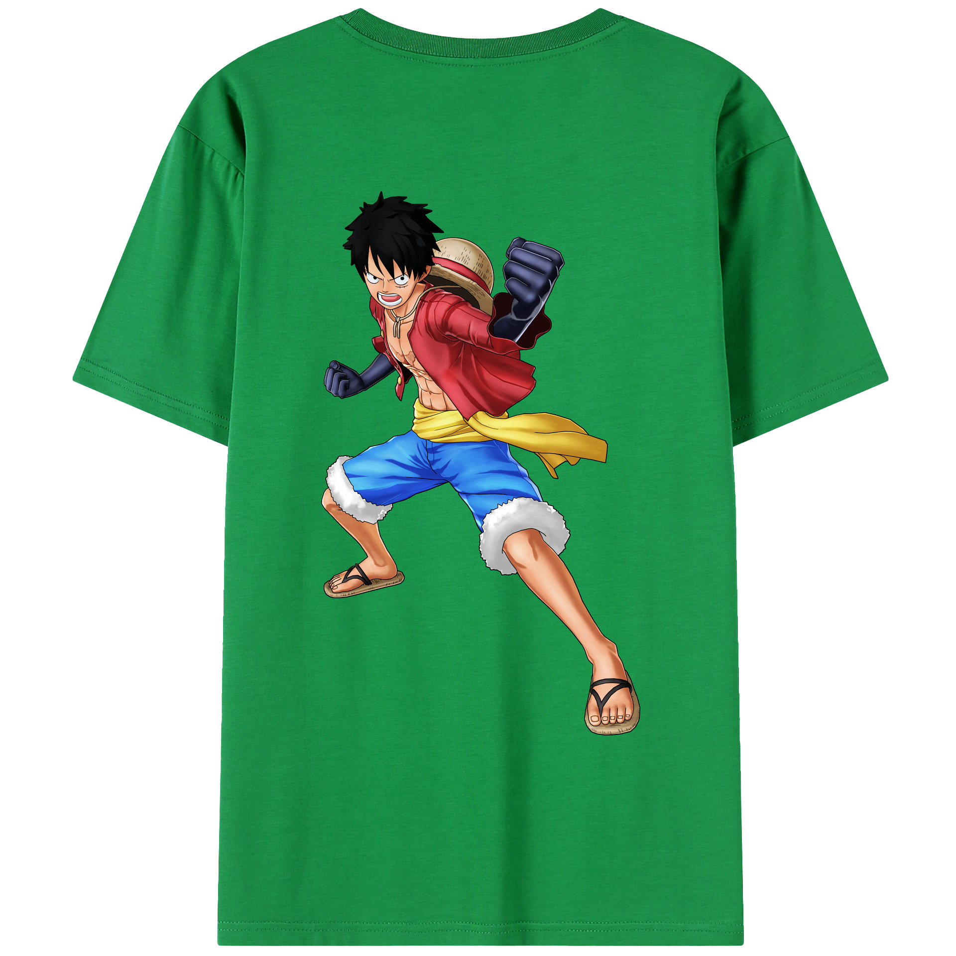 ワンピース モンキー・D・ルフィ ONE PIECE Monkey D. Luffy 綿100％ メンズ半袖Tシャツ（バックプリント） 通気性