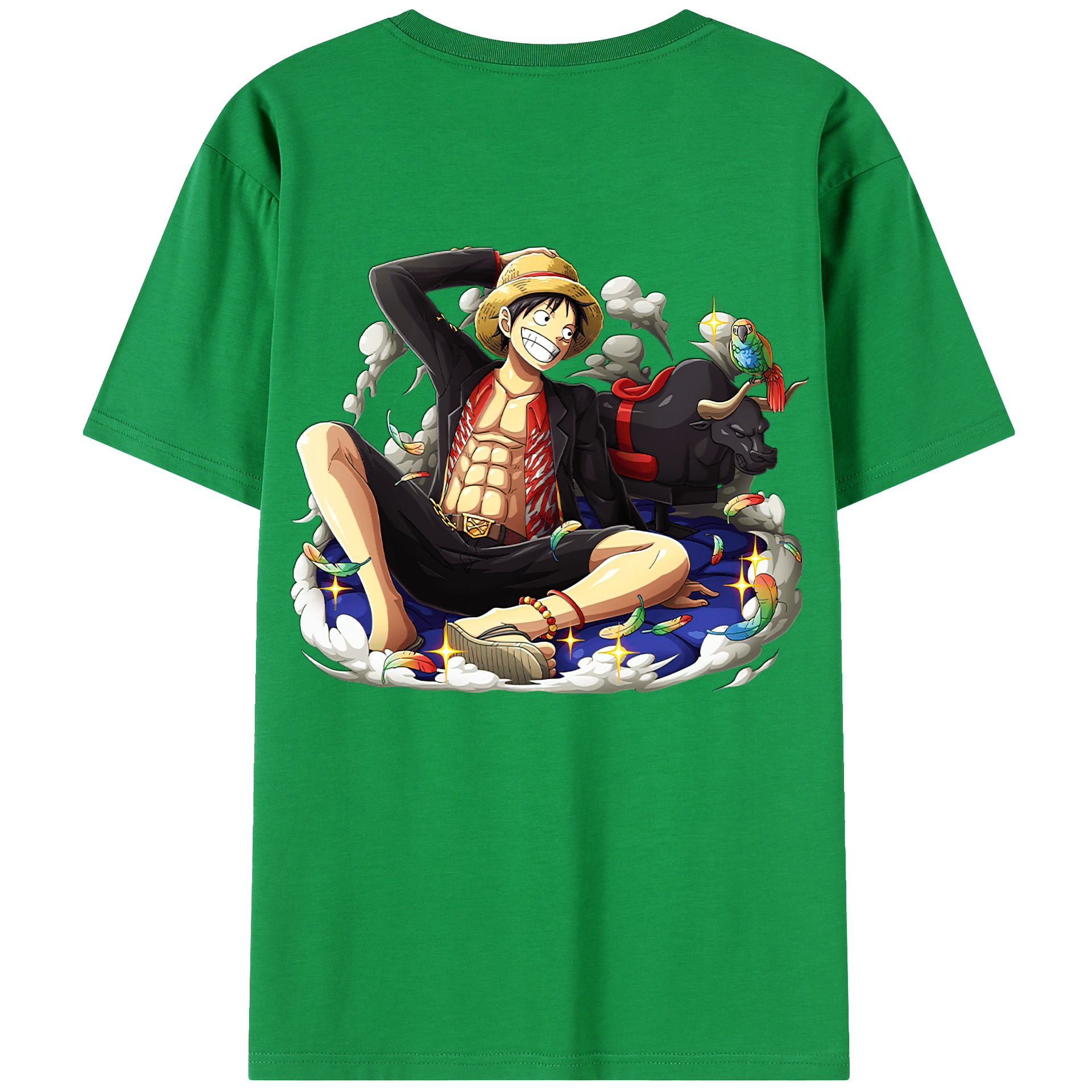 ワンピース モンキー・D・ルフィ ONE PIECE Monkey D. Luffy 綿100％ メンズ半袖Tシャツ（バックプリント） 通気性