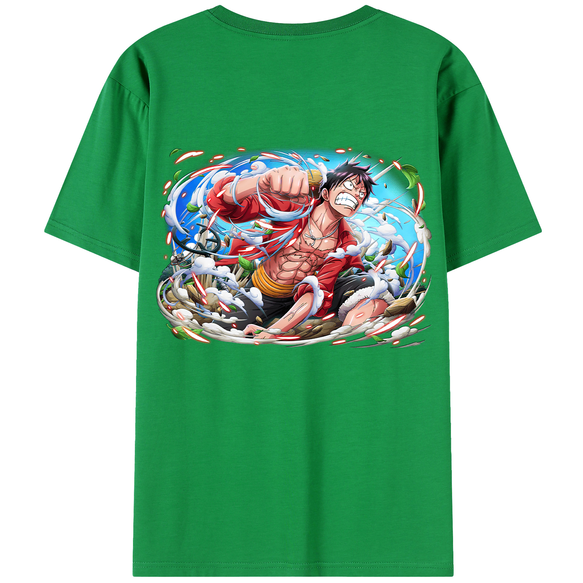 ワンピース モンキー・D・ルフィ ONE PIECE Monkey D. Luffy 綿100％ メンズ半袖Tシャツ（バックプリント） 通気性