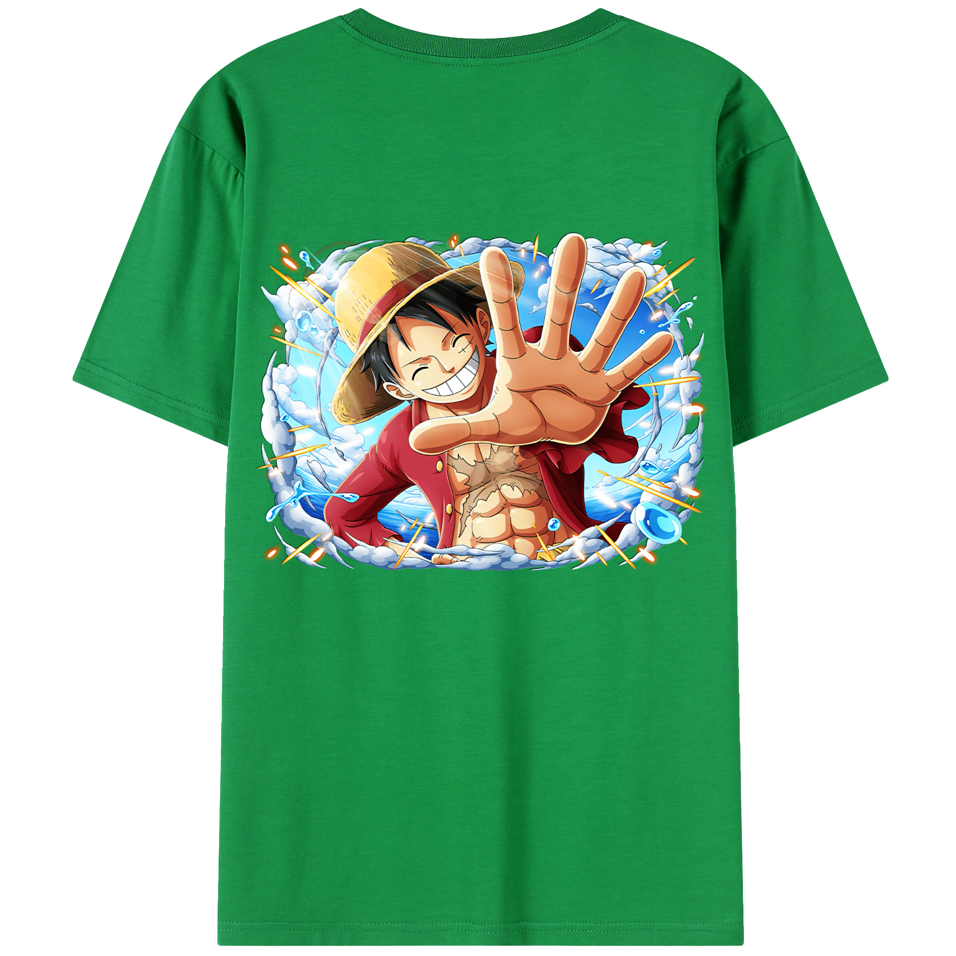 ワンピース モンキー・D・ルフィ ONE PIECE Monkey D. Luffy 綿100％ メンズ半袖Tシャツ（バックプリント） 通気性