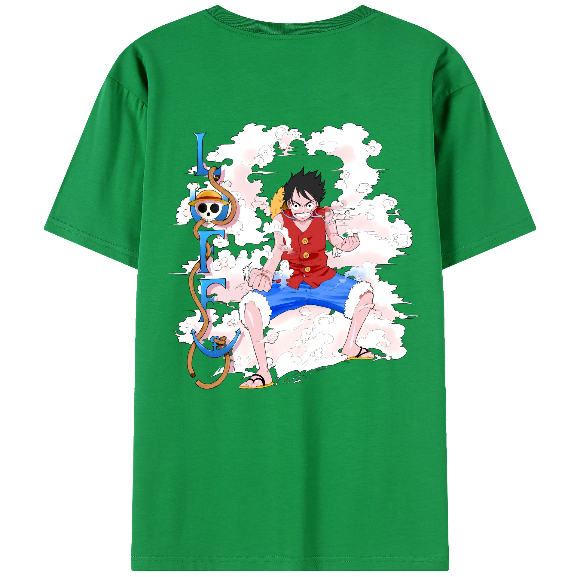 ワンピース モンキー・D・ルフィ ONE PIECE Monkey D. Luffy 綿100％ メンズ半袖Tシャツ（バックプリント） 通気性