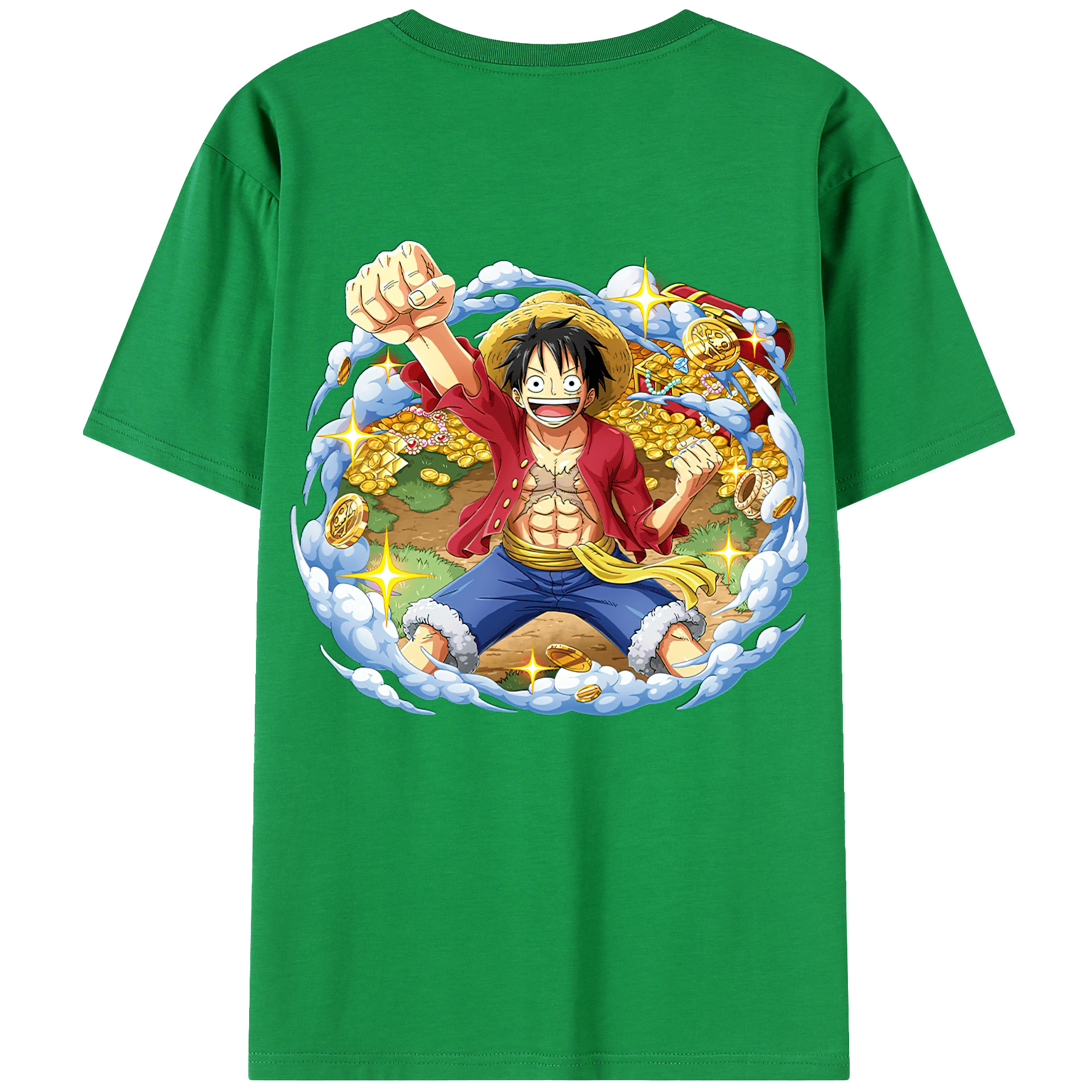 ワンピース モンキー・D・ルフィ ONE PIECE Monkey D. Luffy 綿100％ メンズ半袖Tシャツ（バックプリント） 通気性