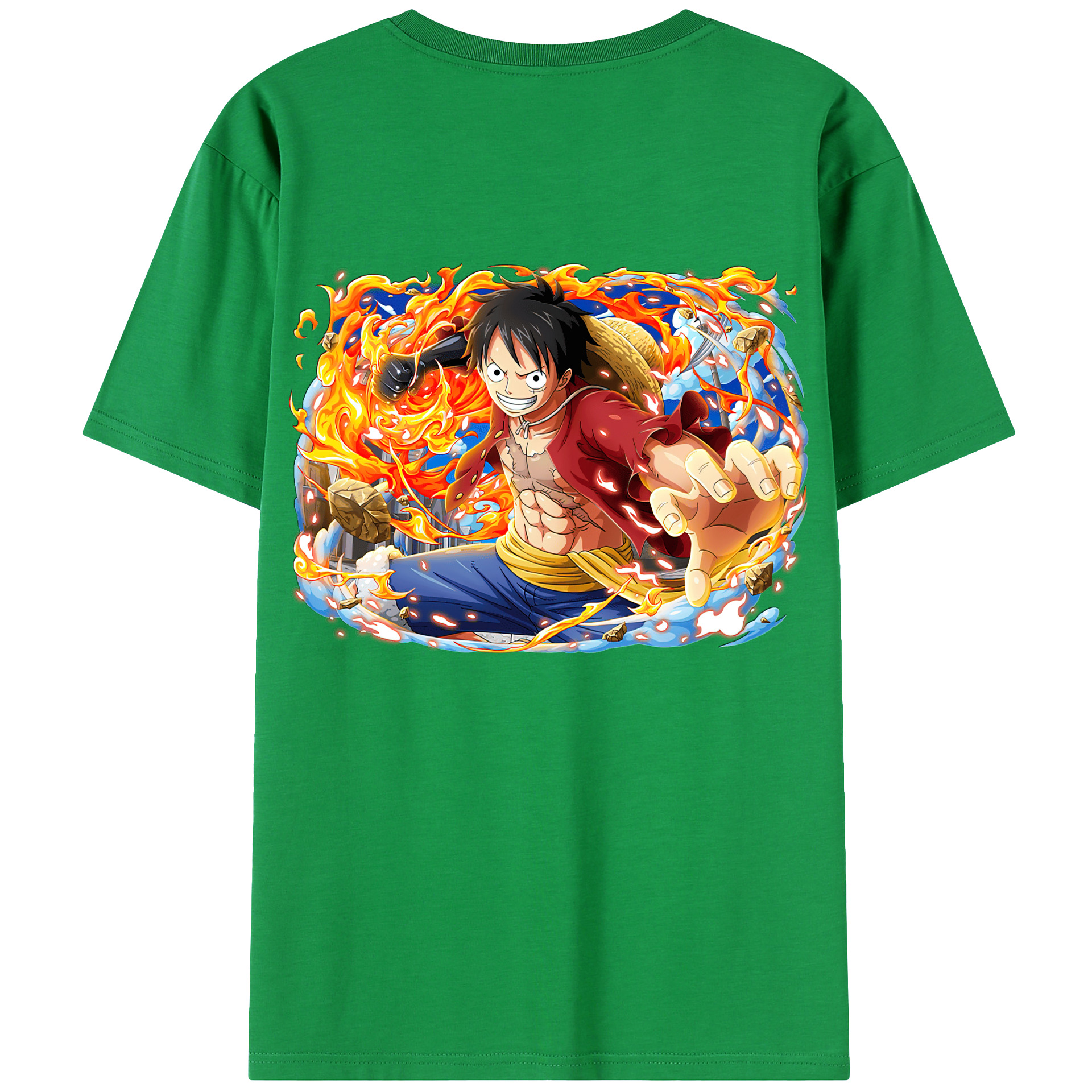 ワンピース モンキー・D・ルフィ ONE PIECE Monkey D. Luffy 綿100％ メンズ半袖Tシャツ（バックプリント） 通気性