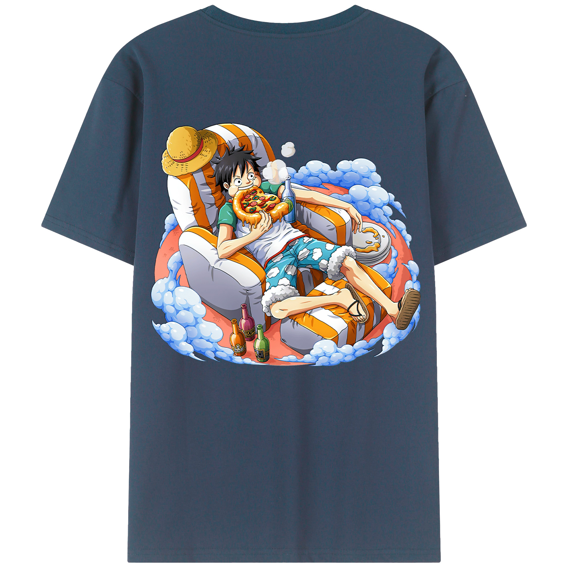 ワンピース モンキー・D・ルフィ ONE PIECE Monkey D. Luffy 綿100％ メンズ半袖Tシャツ（バックプリント） 通気性
