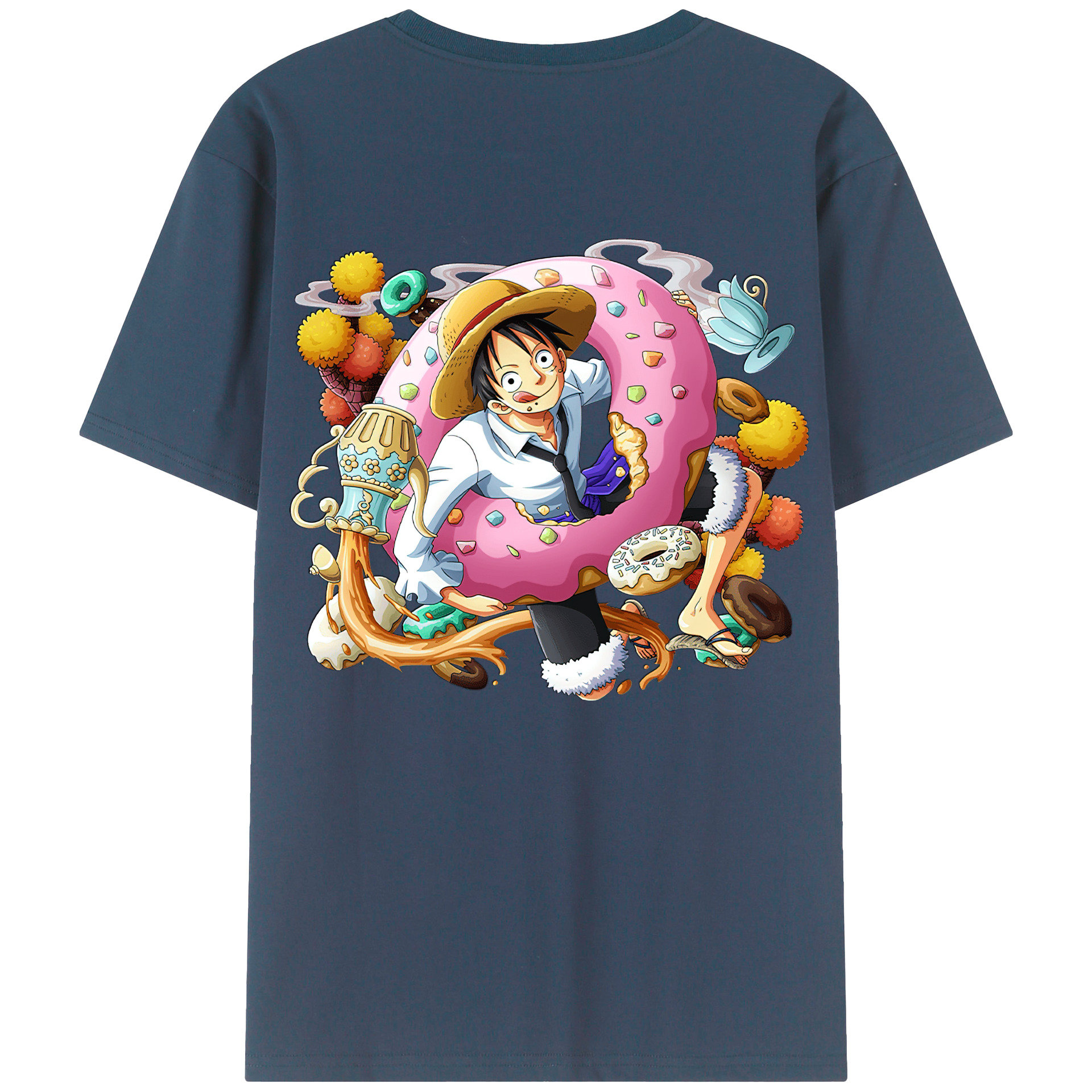 ワンピース モンキー・D・ルフィ ONE PIECE Monkey D. Luffy 綿100％ メンズ半袖Tシャツ（バックプリント） 通気性