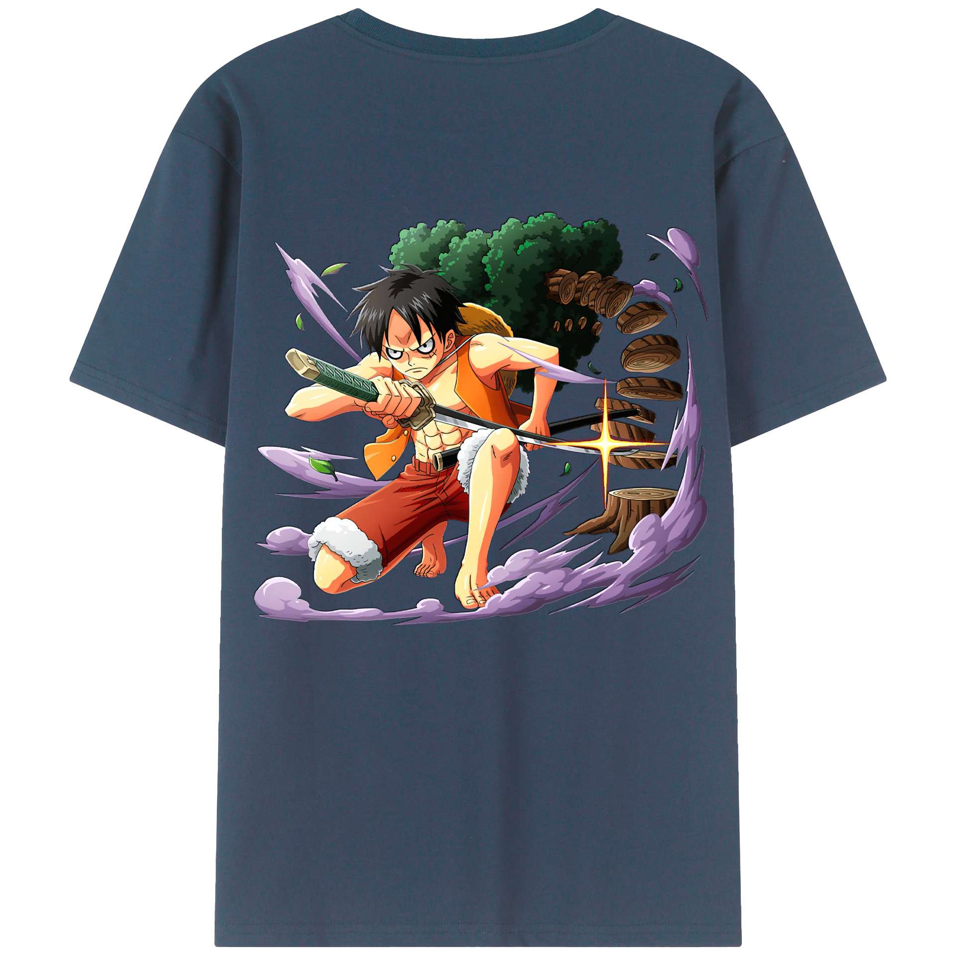 ワンピース モンキー・D・ルフィ ONE PIECE Monkey D. Luffy 綿100％ メンズ半袖Tシャツ（バックプリント） 通気性