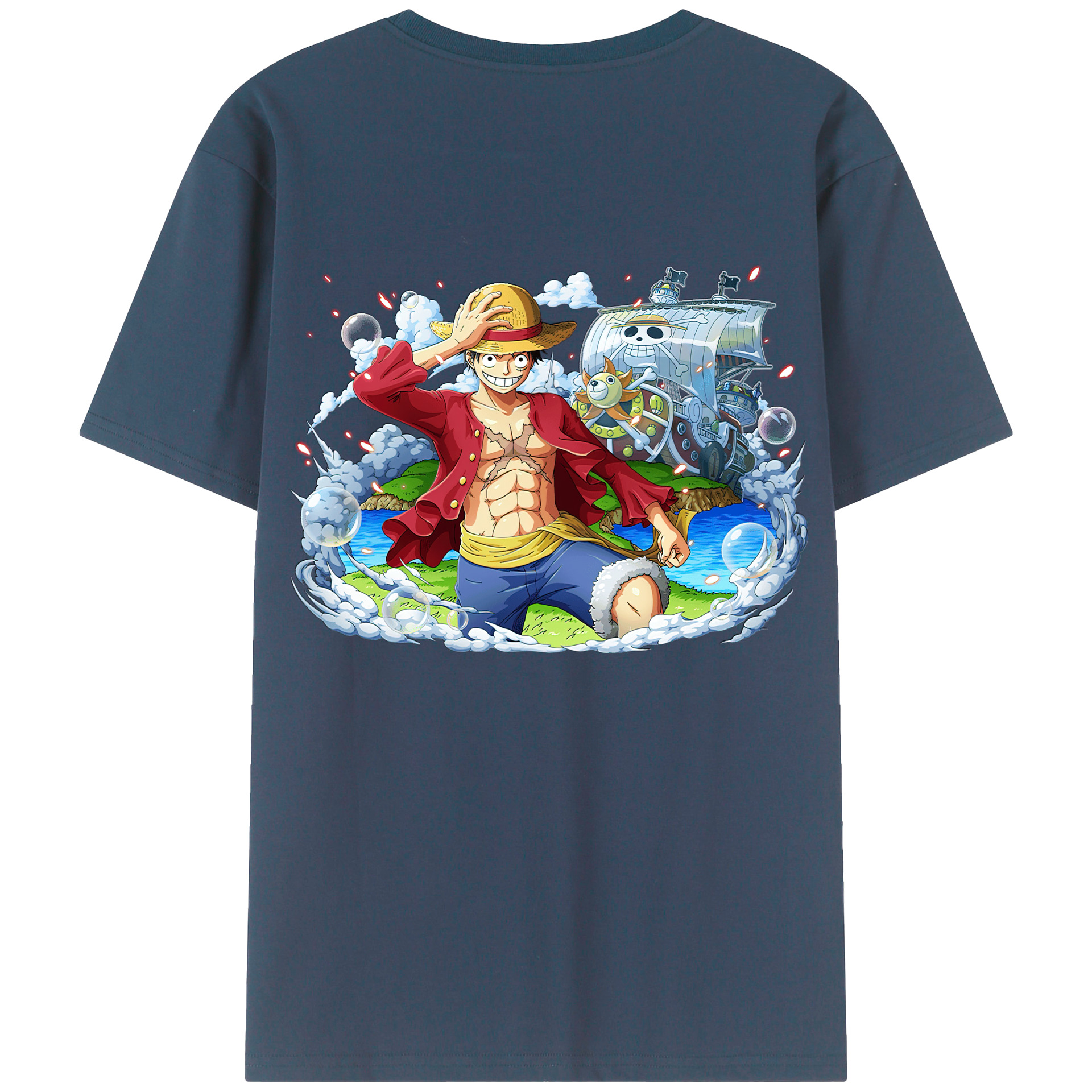ワンピース モンキー・D・ルフィ ONE PIECE Monkey D. Luffy 綿100％ メンズ半袖Tシャツ（バックプリント） 通気性