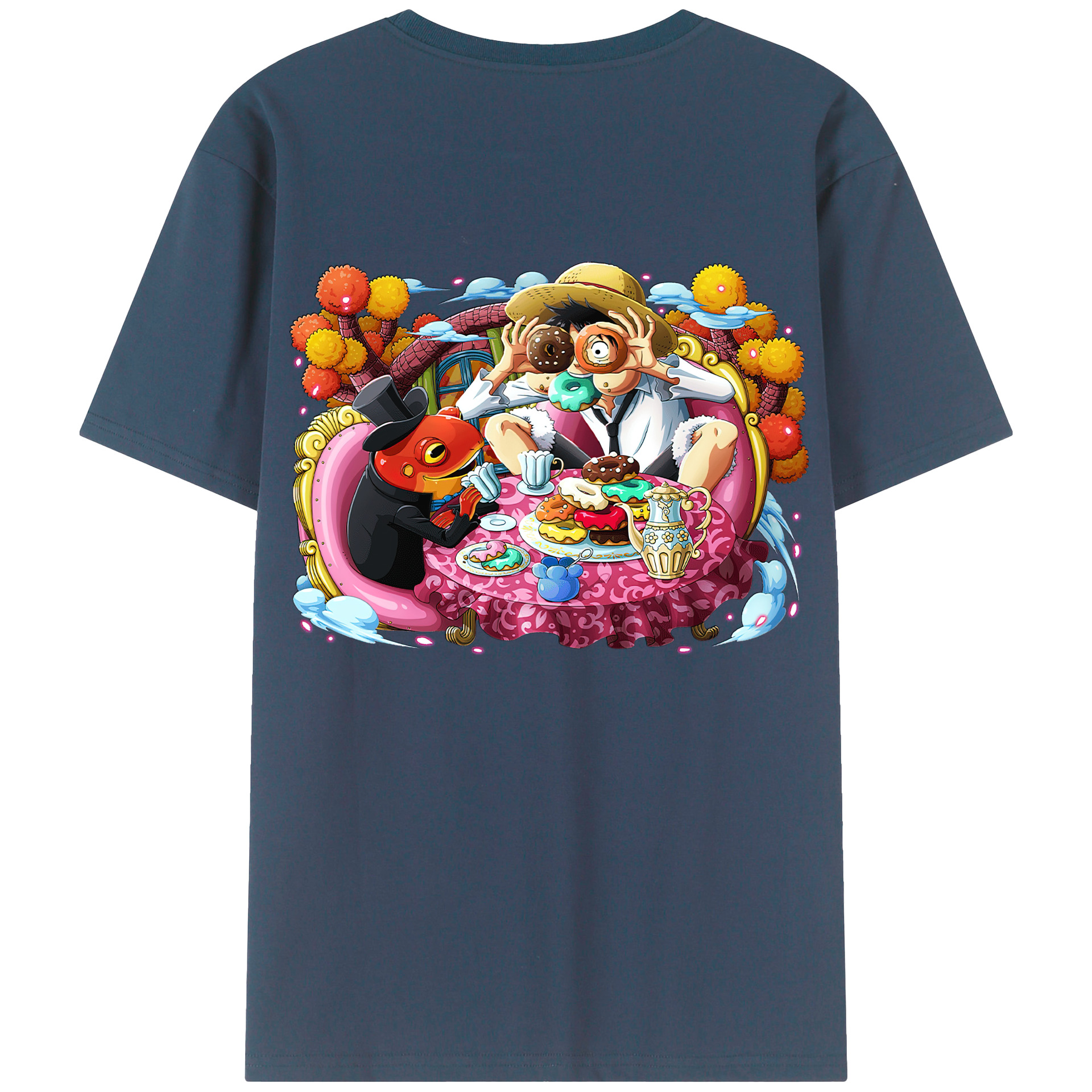ワンピース モンキー・D・ルフィ ONE PIECE Monkey D. Luffy 綿100％ メンズ半袖Tシャツ（バックプリント） 通気性