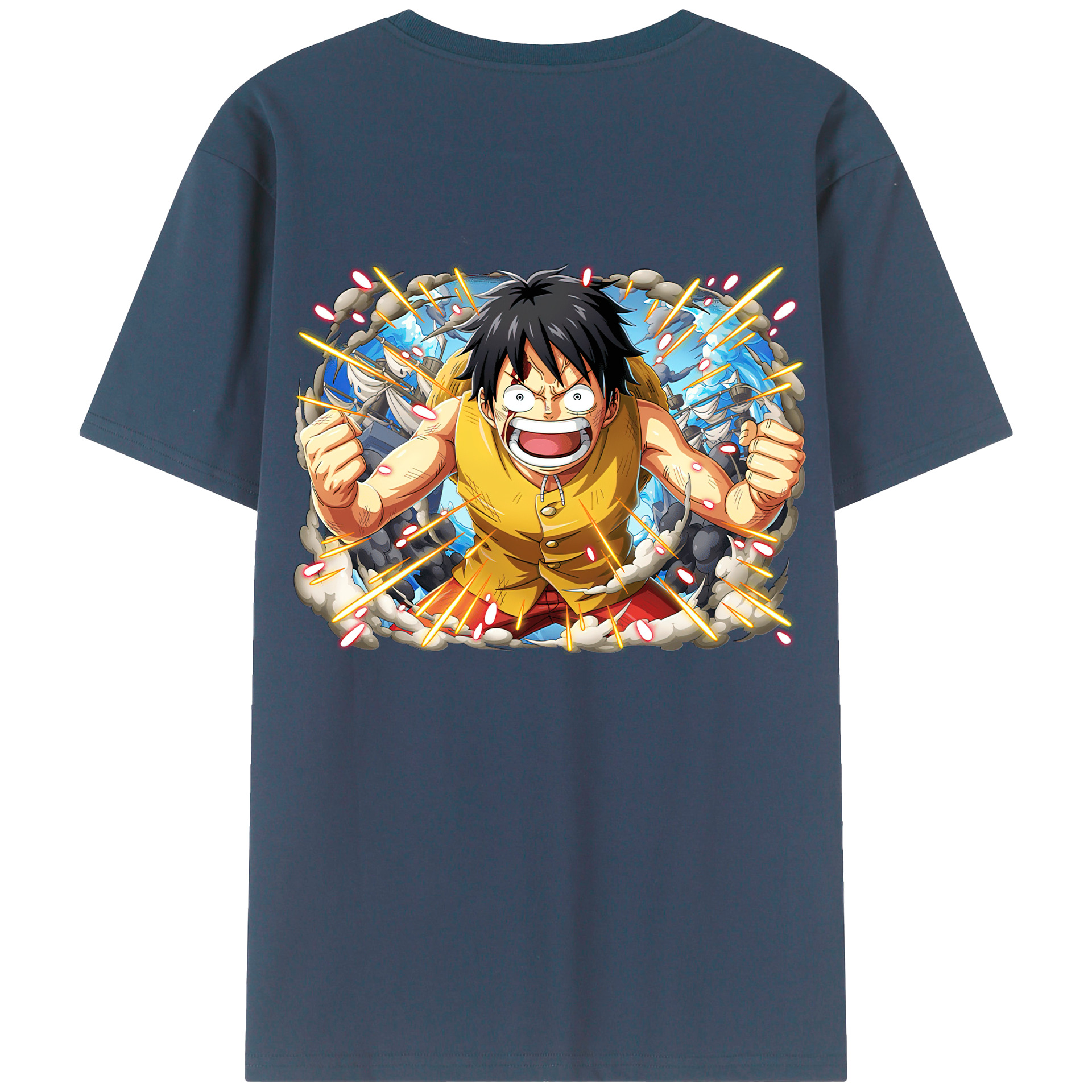 ワンピース モンキー・D・ルフィ ONE PIECE Monkey D. Luffy 綿100％ メンズ半袖Tシャツ（バックプリント） 通気性