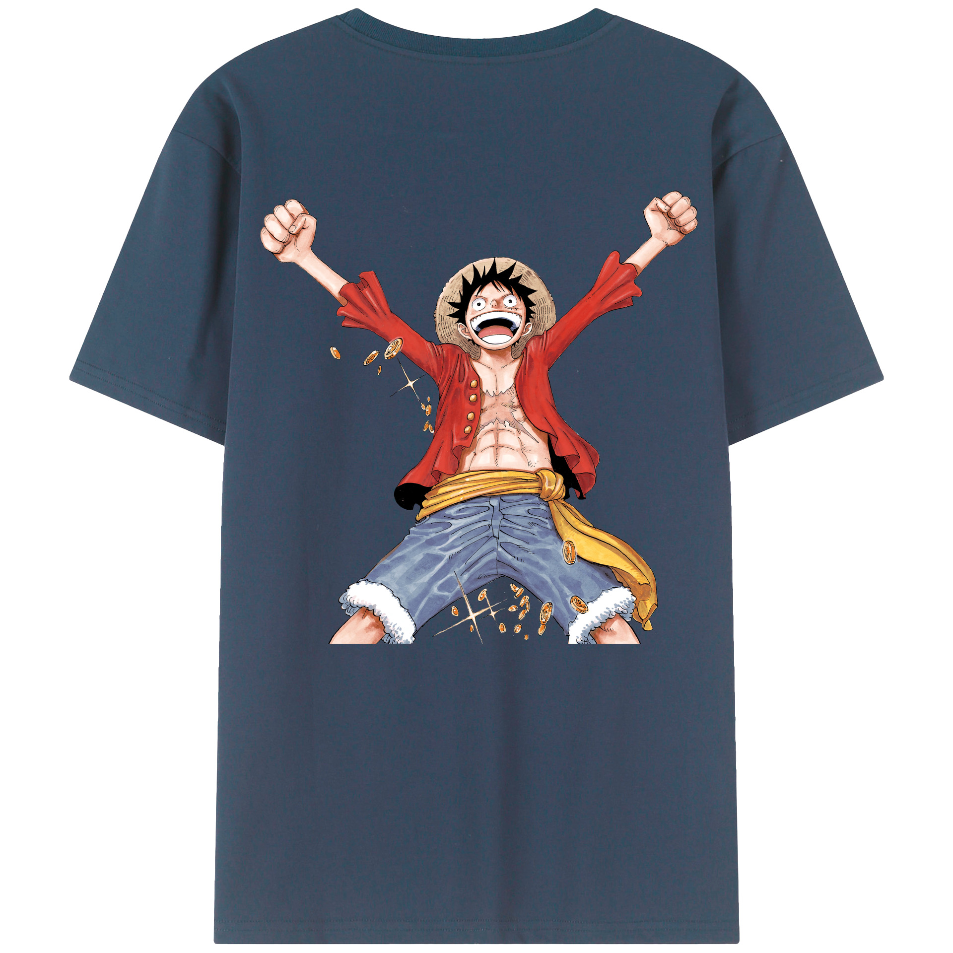 ワンピース モンキー・D・ルフィ ONE PIECE Monkey D. Luffy 綿100％ メンズ半袖Tシャツ（バックプリント） 通気性