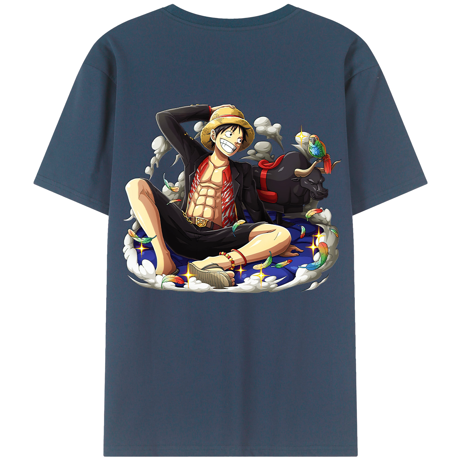 ワンピース モンキー・D・ルフィ ONE PIECE Monkey D. Luffy 綿100％ メンズ半袖Tシャツ（バックプリント） 通気性