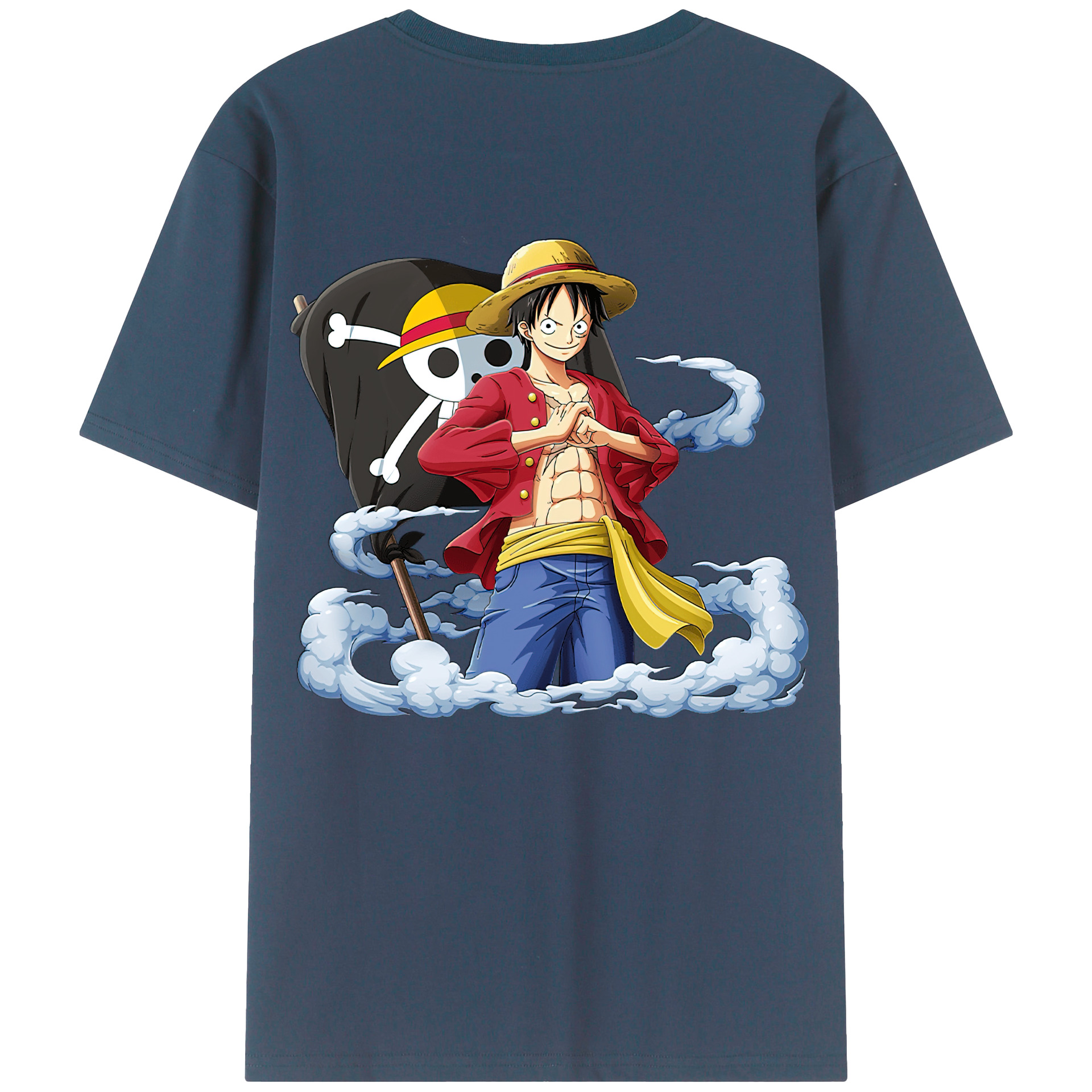 ワンピース モンキー・D・ルフィ ONE PIECE Monkey D. Luffy 綿100％ メンズ半袖Tシャツ（バックプリント） 通気性