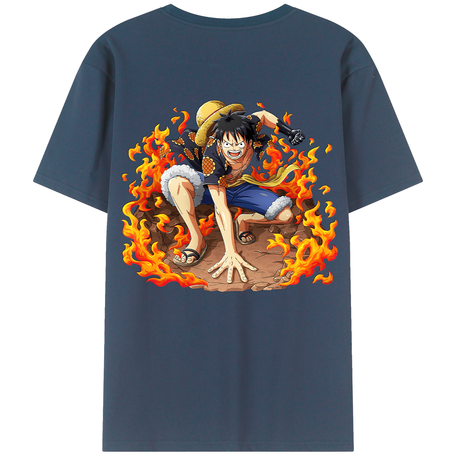 ワンピース モンキー・D・ルフィ ONE PIECE Monkey D. Luffy 綿100％ メンズ半袖Tシャツ（バックプリント） 通気性