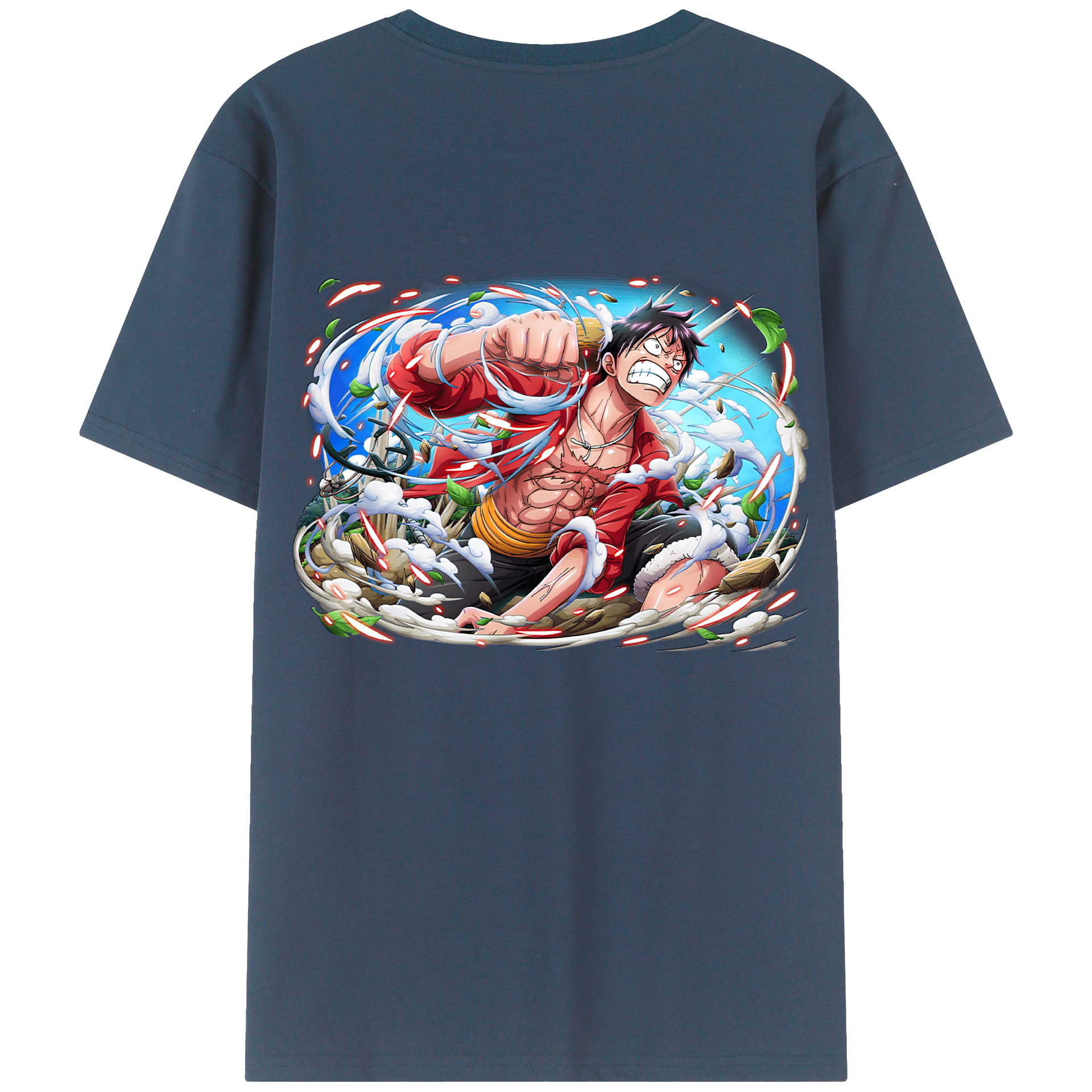 ワンピース モンキー・D・ルフィ ONE PIECE Monkey D. Luffy 綿100％ メンズ半袖Tシャツ（バックプリント） 通気性