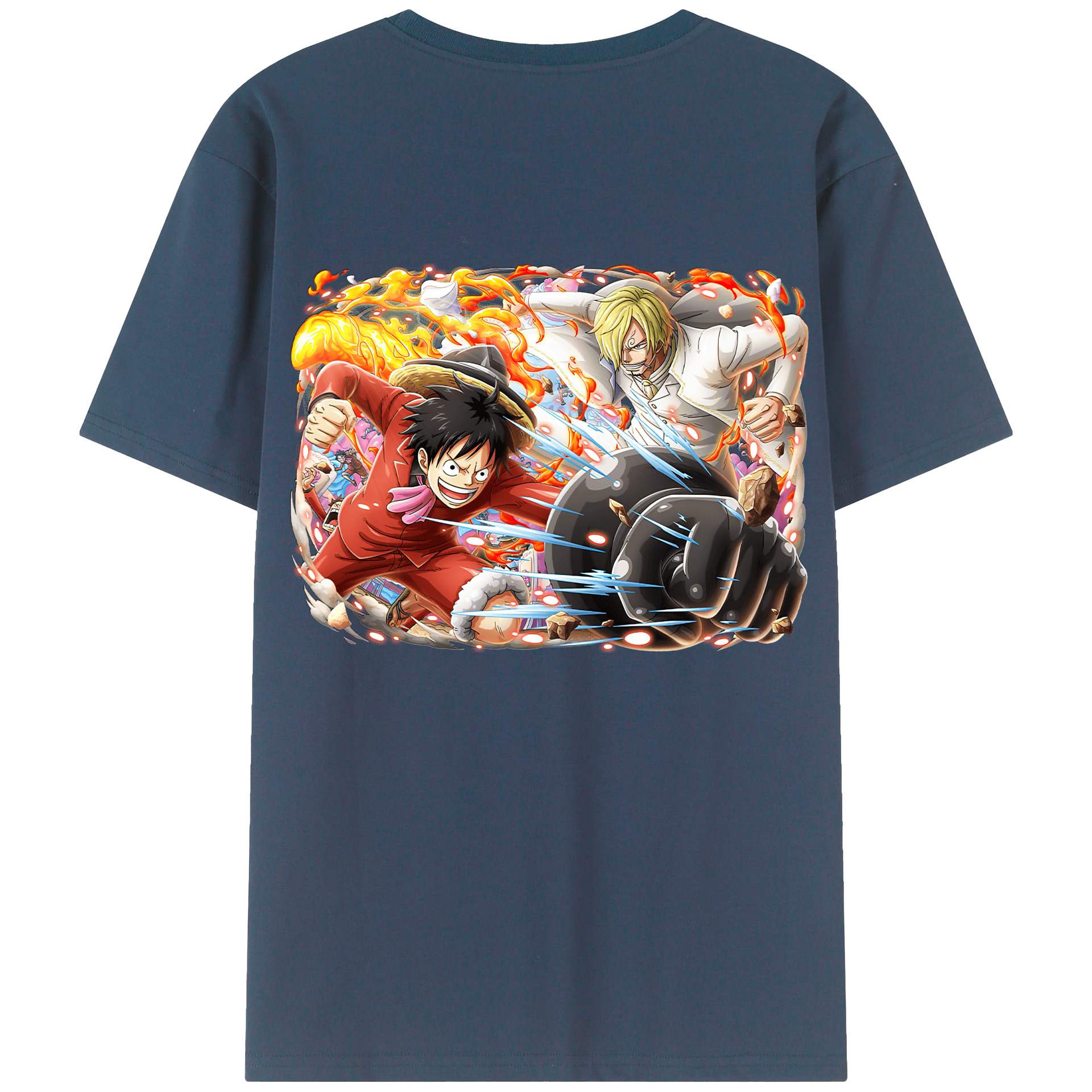 ワンピース モンキー・D・ルフィ ONE PIECE Monkey D. Luffy 綿100％ メンズ半袖Tシャツ（バックプリント） 通気性