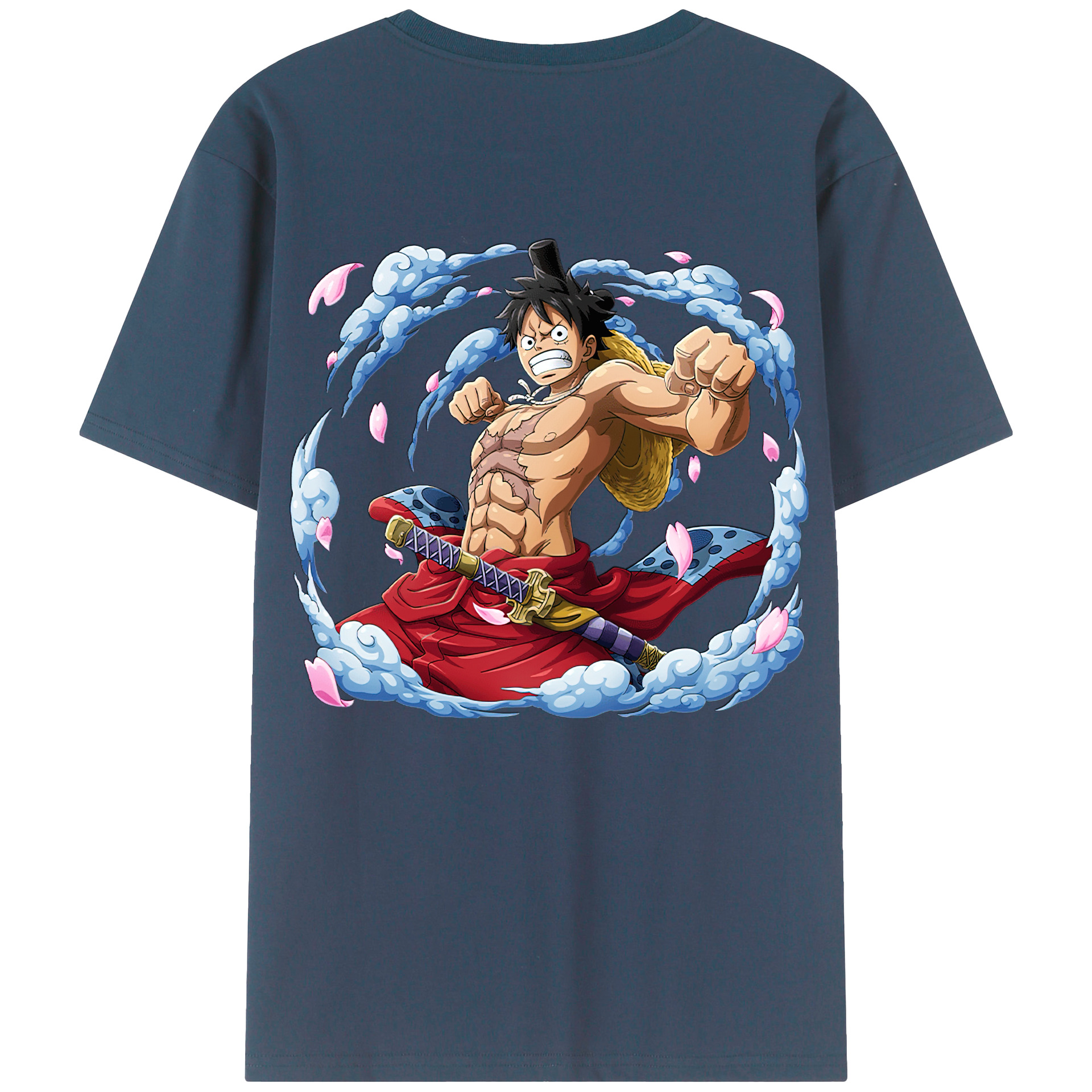 ワンピース モンキー・D・ルフィ ONE PIECE Monkey D. Luffy 綿100％ メンズ半袖Tシャツ（バックプリント） 通気性
