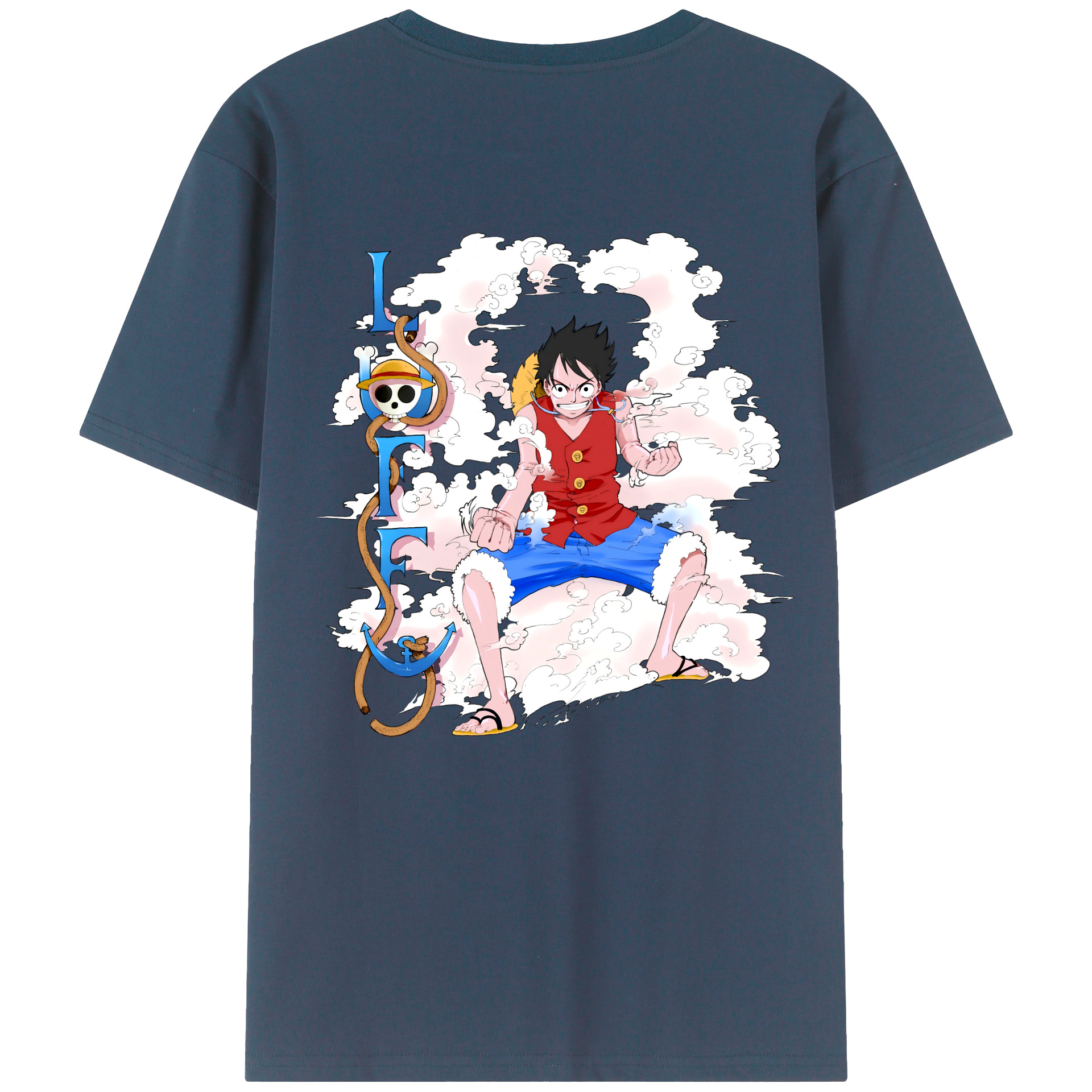 ワンピース モンキー・D・ルフィ ONE PIECE Monkey D. Luffy 綿100％ メンズ半袖Tシャツ（バックプリント） 通気性