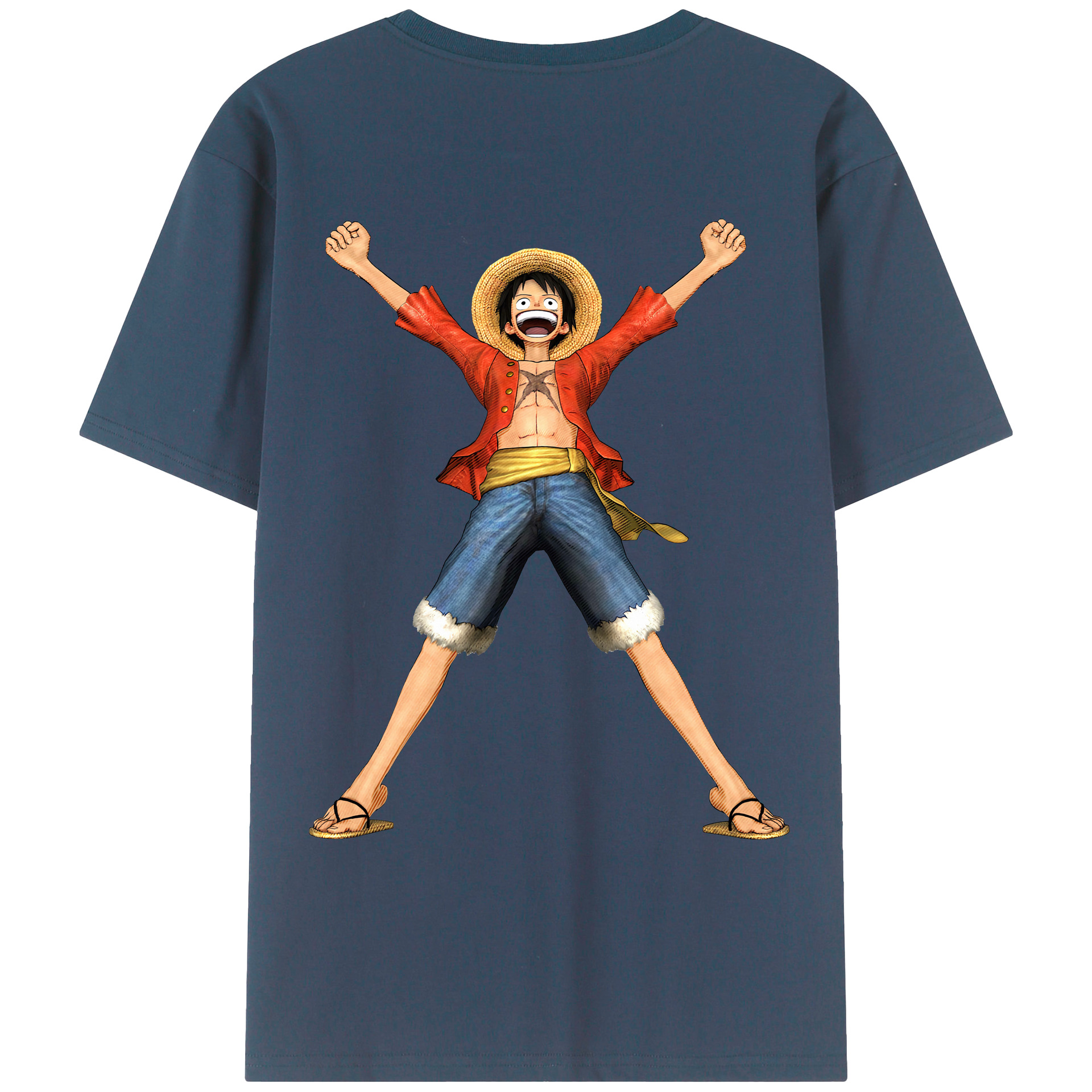 ワンピース モンキー・D・ルフィ ONE PIECE Monkey D. Luffy 綿100％ メンズ半袖Tシャツ（バックプリント） 通気性