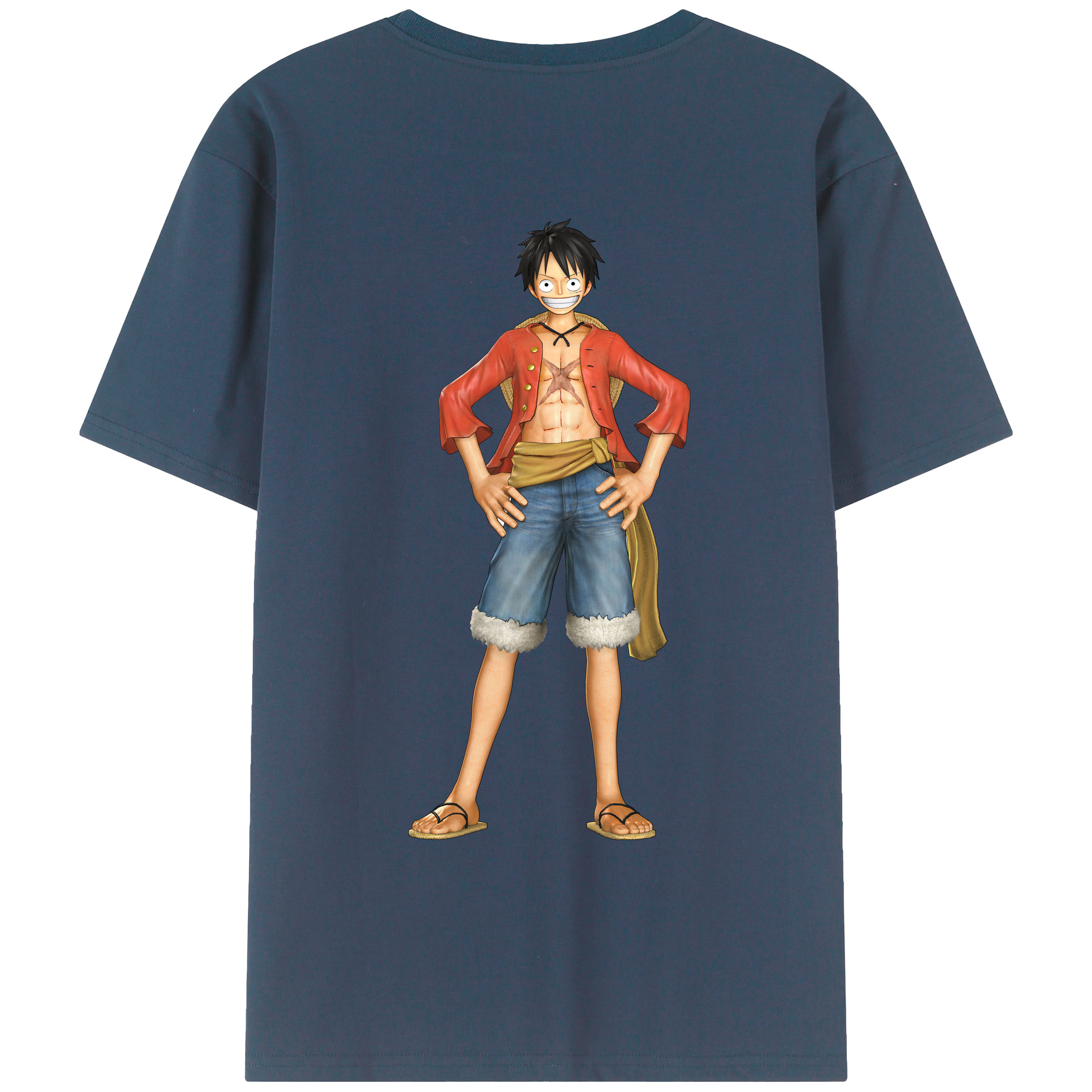 ワンピース モンキー・D・ルフィ ONE PIECE Monkey D. Luffy 綿100％ メンズ半袖Tシャツ（バックプリント） 通気性