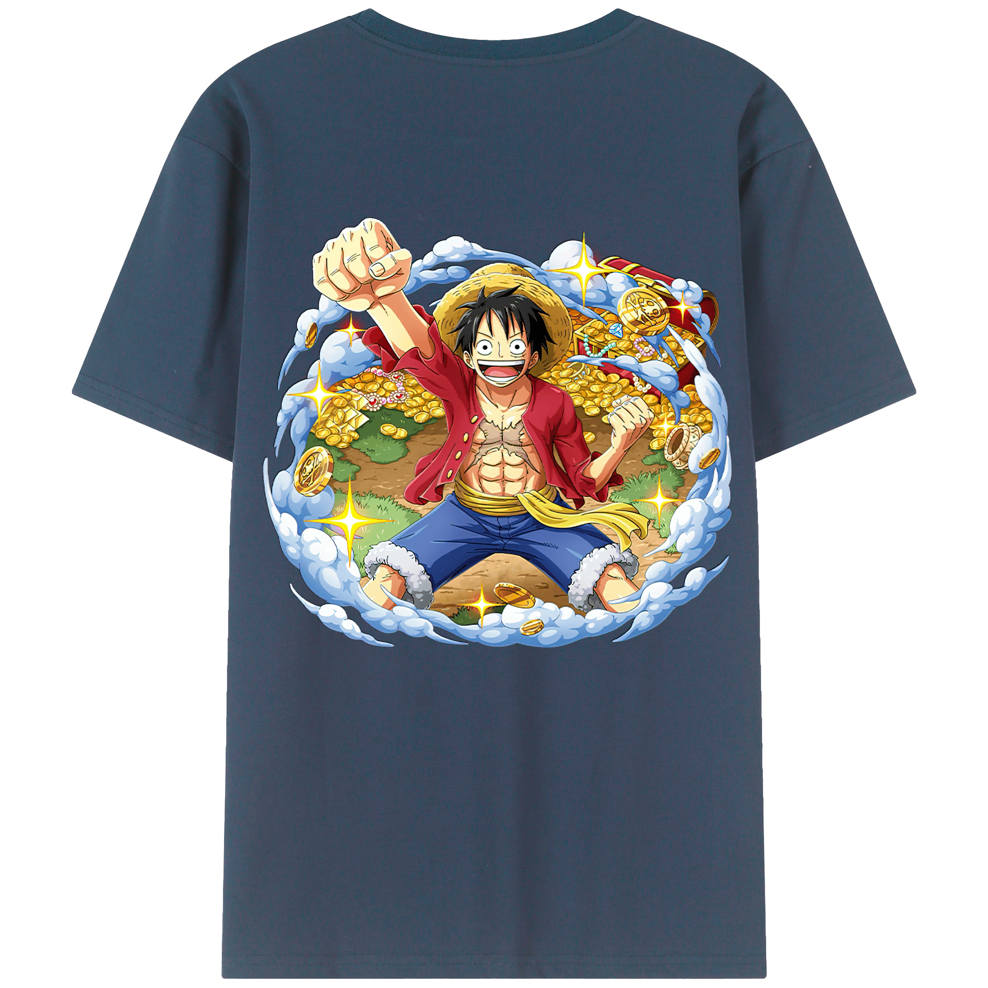 ワンピース モンキー・D・ルフィ ONE PIECE Monkey D. Luffy 綿100％ メンズ半袖Tシャツ（バックプリント） 通気性