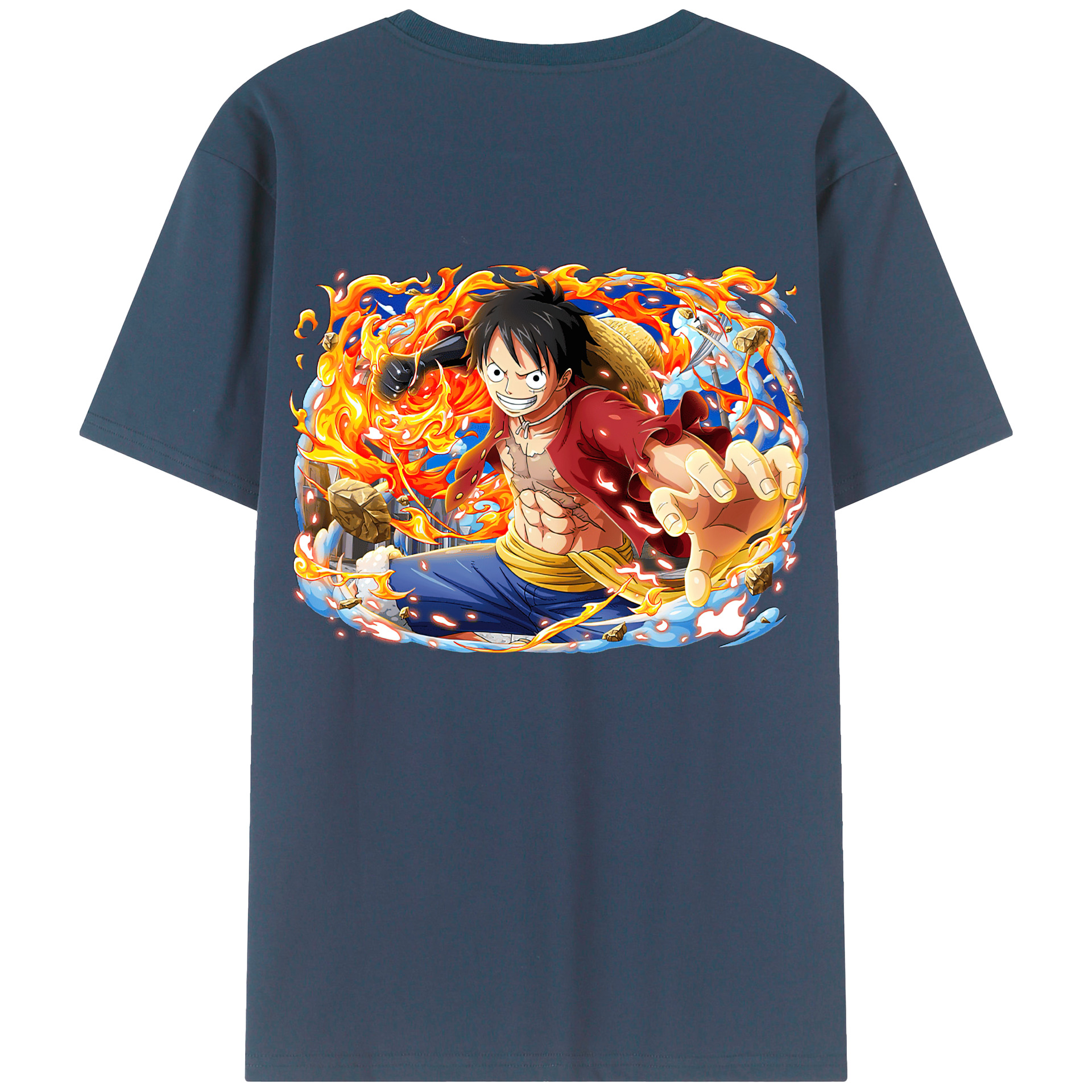 ワンピース モンキー・D・ルフィ ONE PIECE Monkey D. Luffy 綿100％ メンズ半袖Tシャツ（バックプリント） 通気性