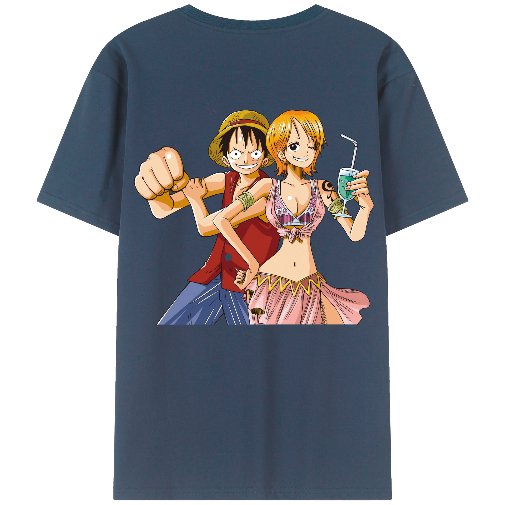 ワンピース モンキー・D・ルフィ ONE PIECE Monkey D. Luffy 綿100％ メンズ半袖Tシャツ（バックプリント） 通気性
