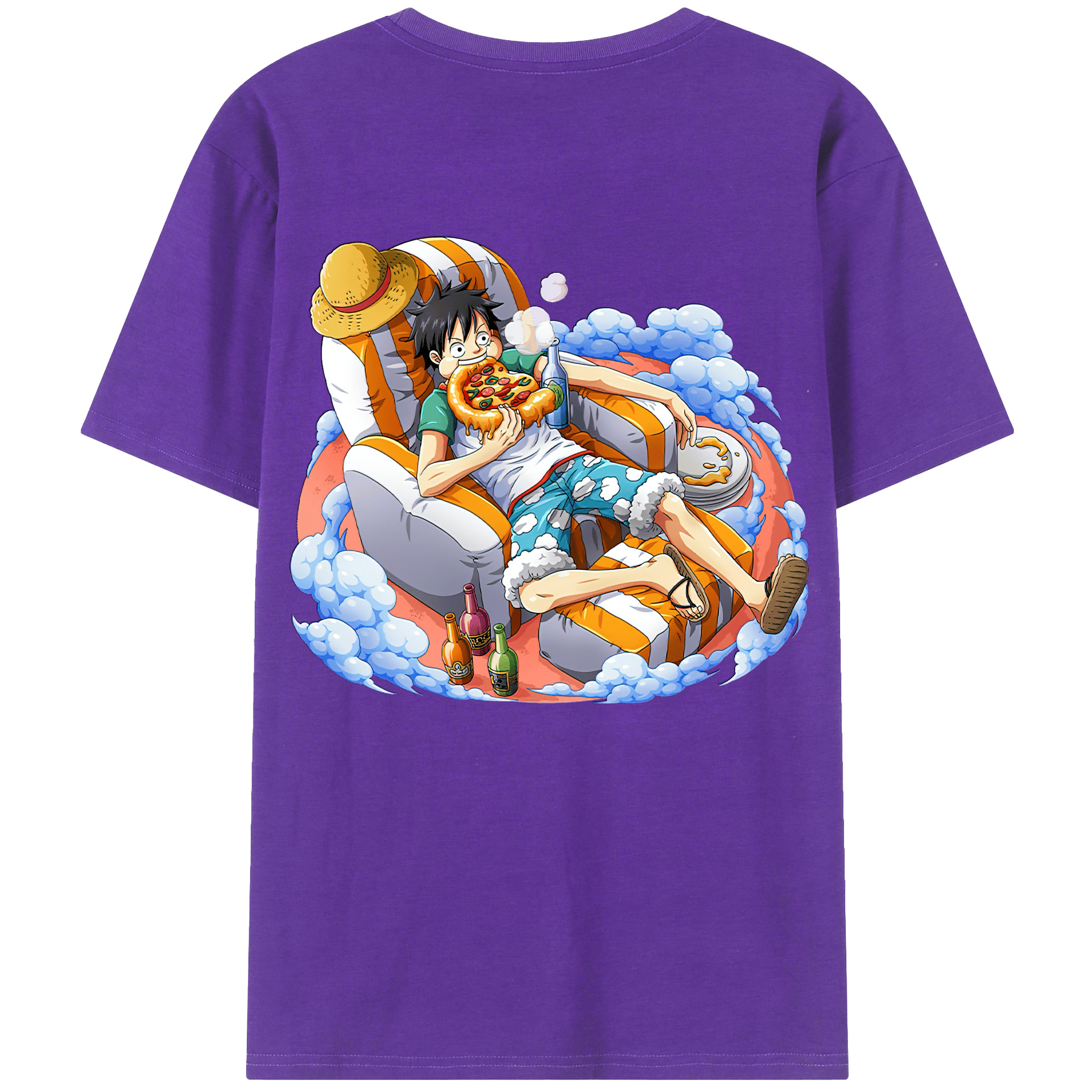 ワンピース モンキー・D・ルフィ ONE PIECE Monkey D. Luffy 綿100％ メンズ半袖Tシャツ（バックプリント） 通気性