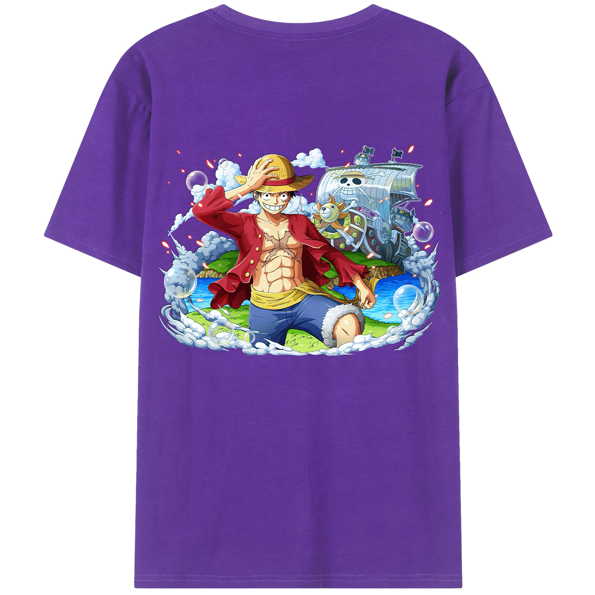 ワンピース モンキー・D・ルフィ ONE PIECE Monkey D. Luffy 綿100％ メンズ半袖Tシャツ（バックプリント） 通気性
