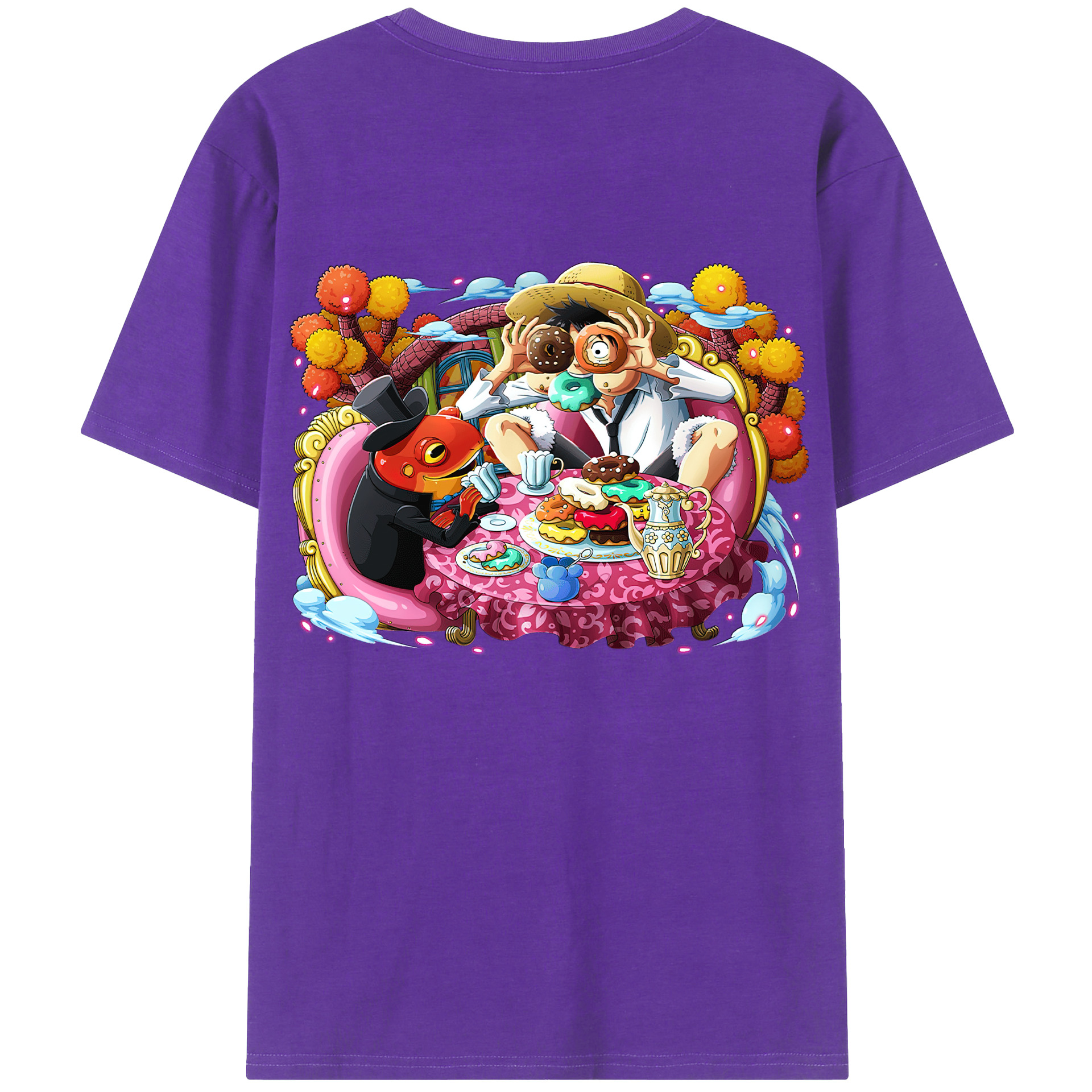 ワンピース モンキー・D・ルフィ ONE PIECE Monkey D. Luffy 綿100％ メンズ半袖Tシャツ（バックプリント） 通気性