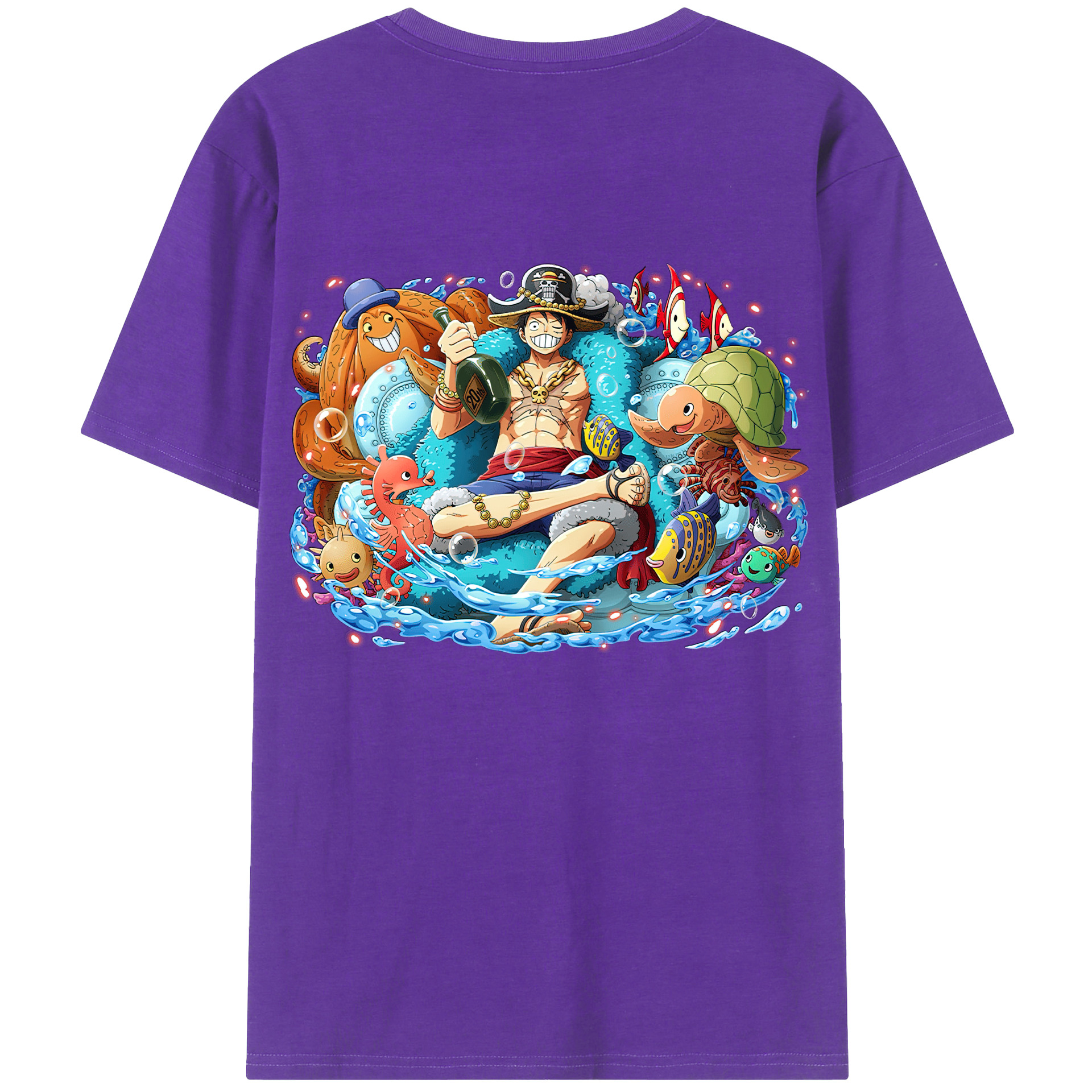 ワンピース モンキー・D・ルフィ ONE PIECE Monkey D. Luffy 綿100％ メンズ半袖Tシャツ（バックプリント） 通気性