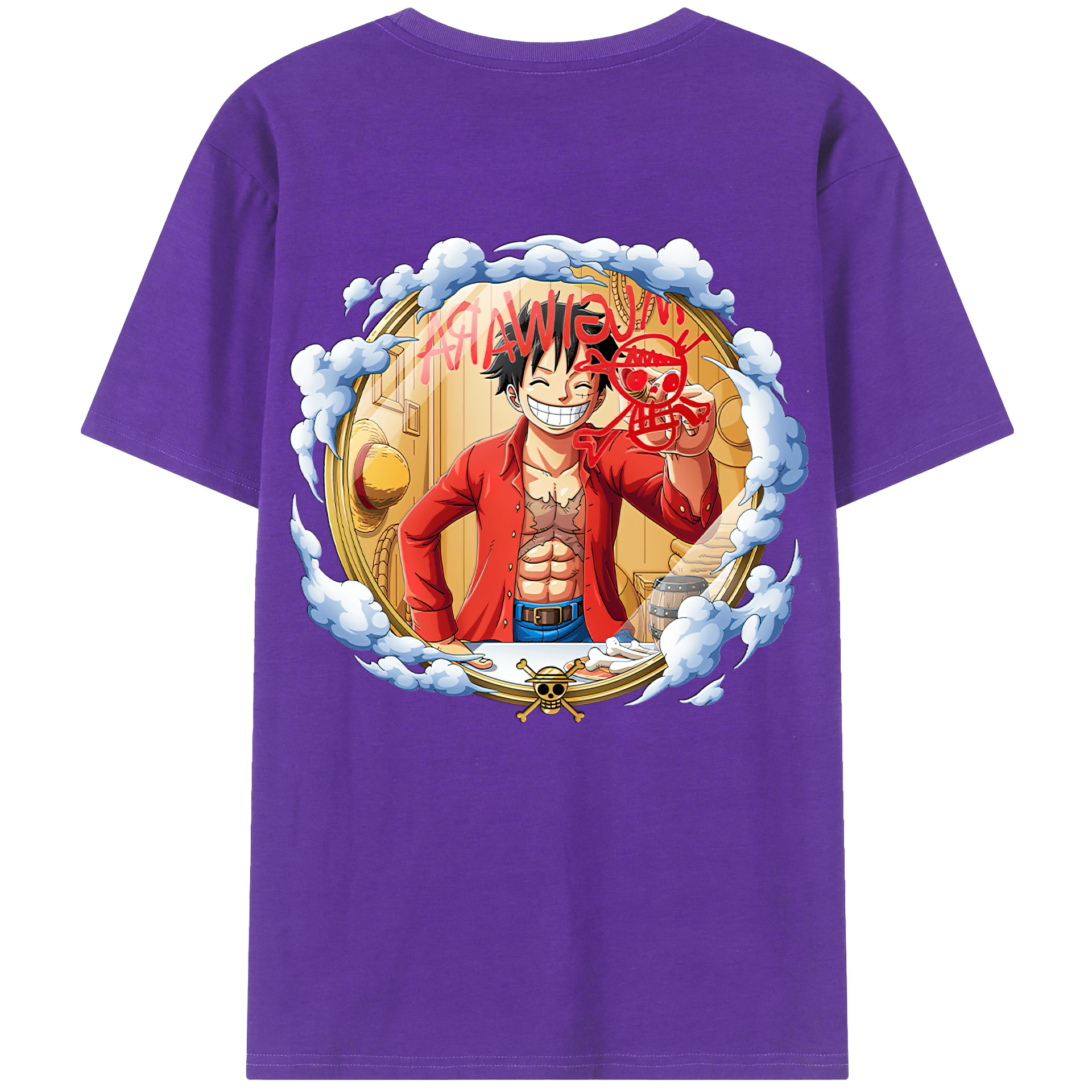 ワンピース モンキー・D・ルフィ ONE PIECE Monkey D. Luffy 綿100％ メンズ半袖Tシャツ（バックプリント） 通気性