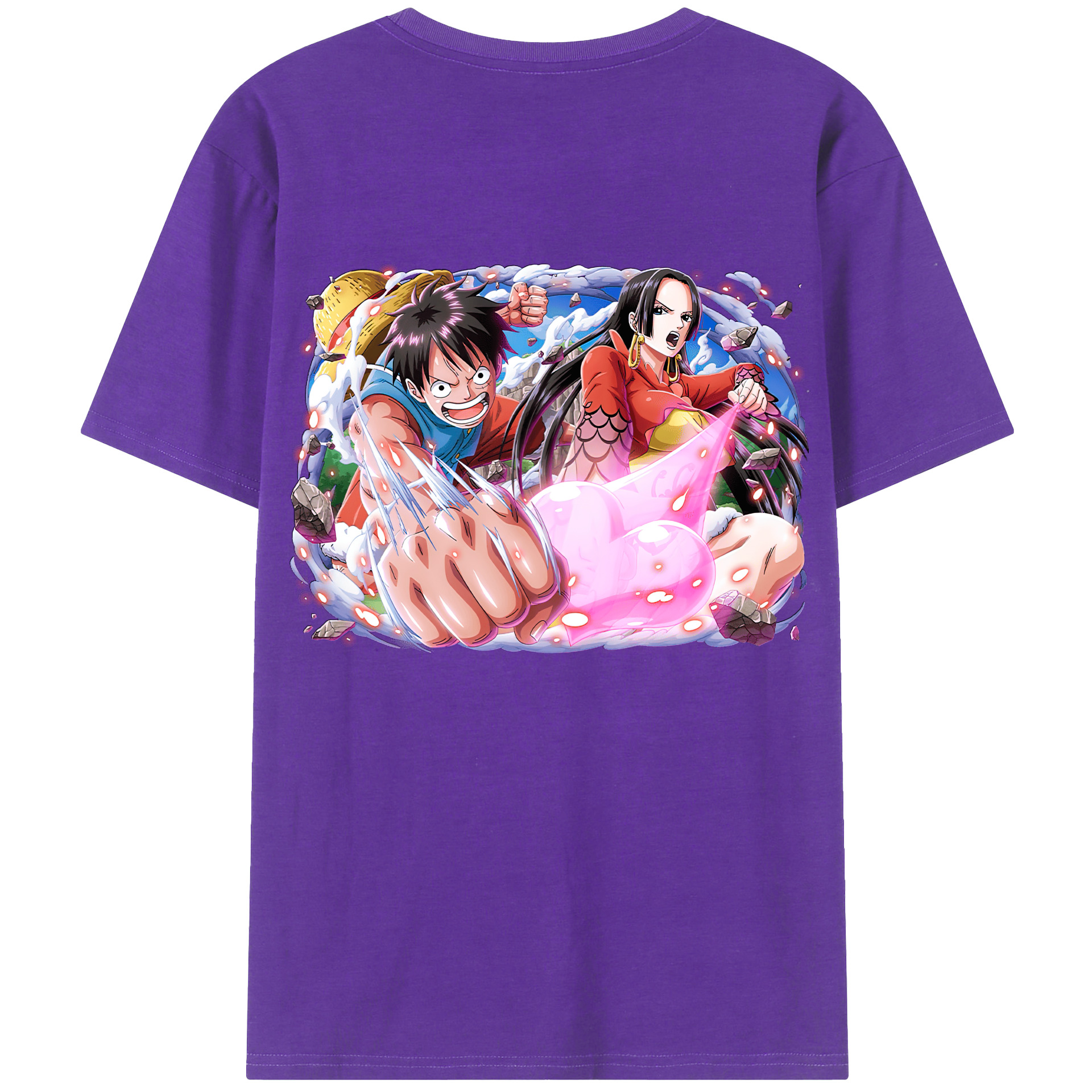 ワンピース モンキー・D・ルフィ ONE PIECE Monkey D. Luffy 綿100％ メンズ半袖Tシャツ（バックプリント） 通気性