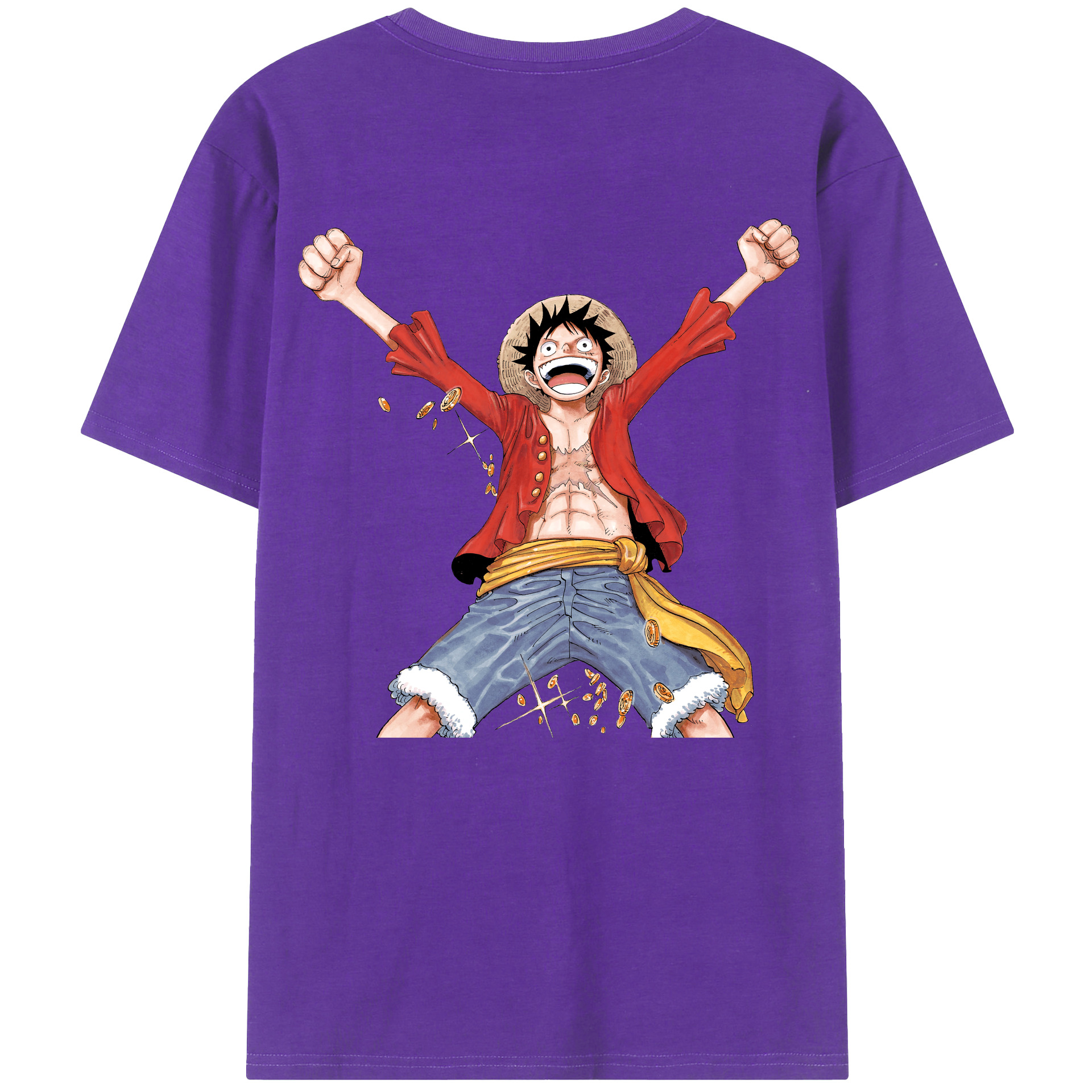 ワンピース モンキー・D・ルフィ ONE PIECE Monkey D. Luffy 綿100％ メンズ半袖Tシャツ（バックプリント） 通気性