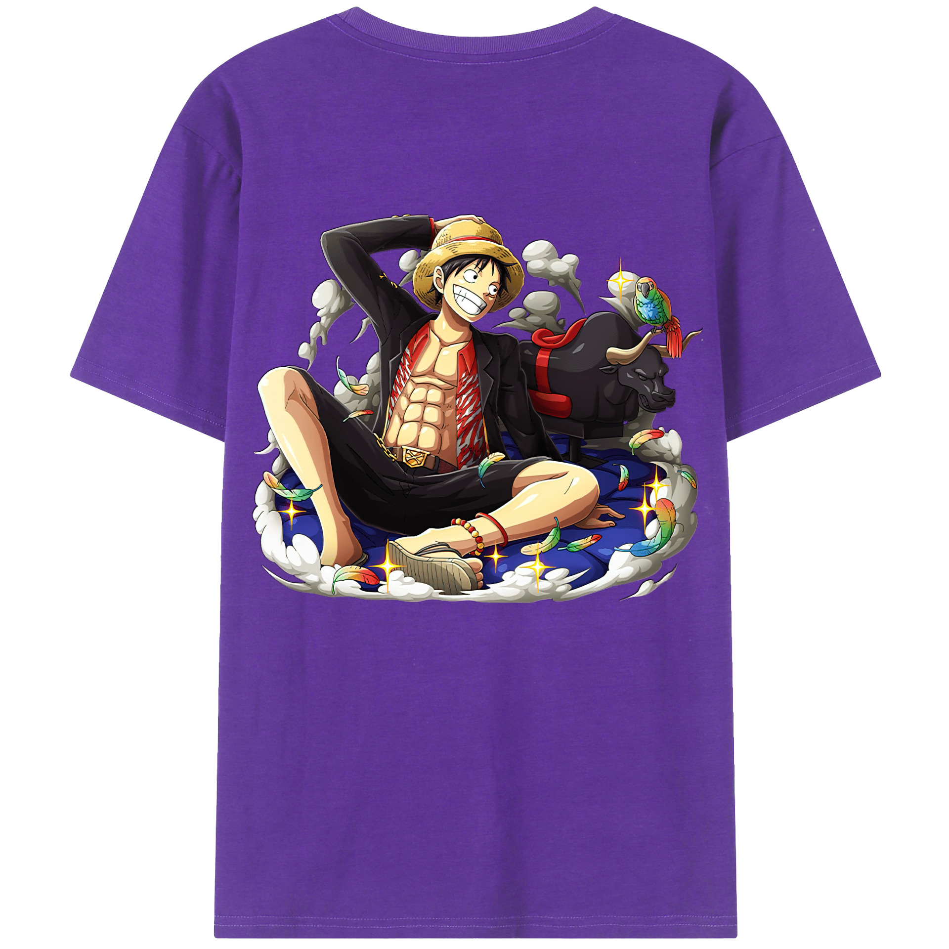 ワンピース モンキー・D・ルフィ ONE PIECE Monkey D. Luffy 綿100％ メンズ半袖Tシャツ（バックプリント） 通気性
