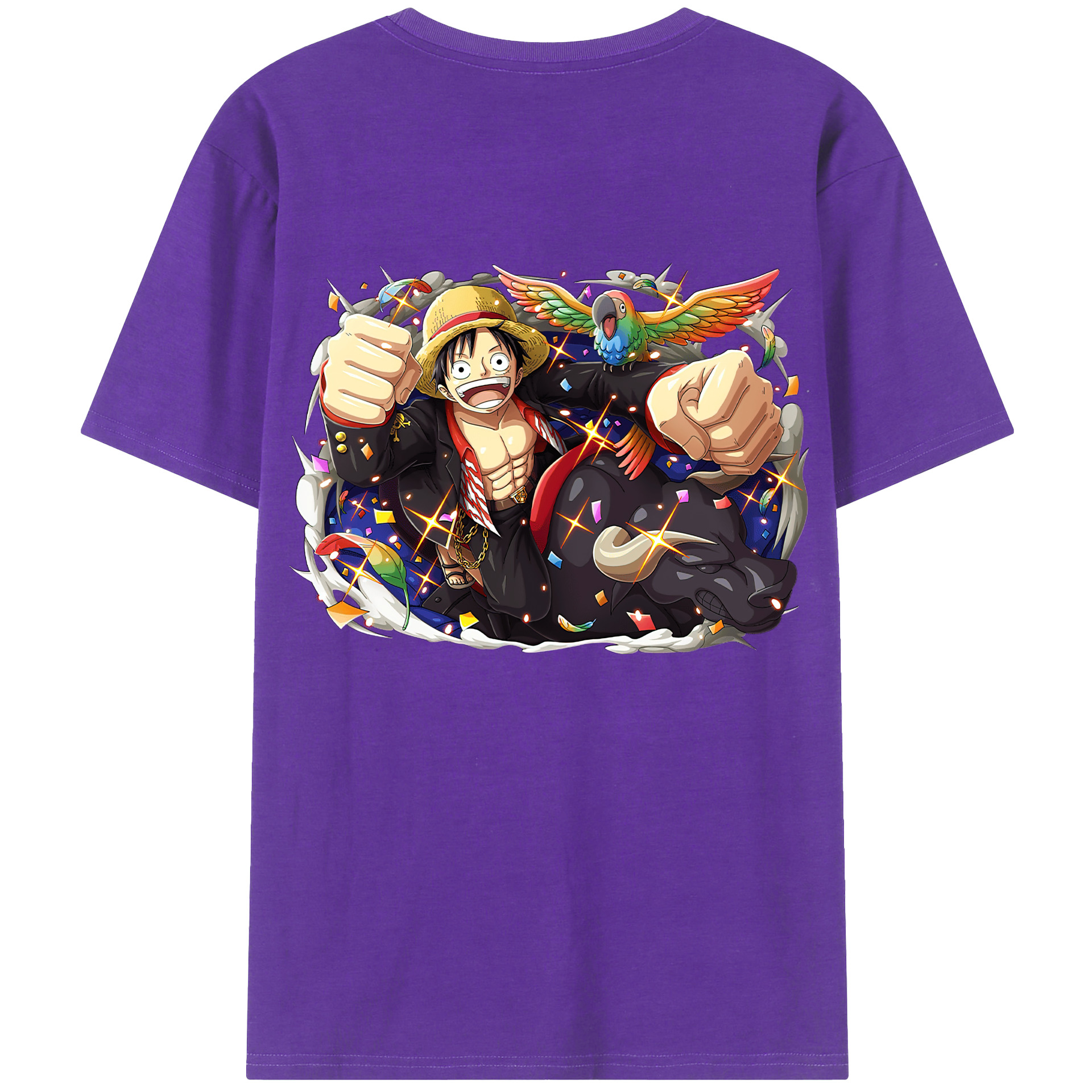 ワンピース モンキー・D・ルフィ ONE PIECE Monkey D. Luffy 綿100％ メンズ半袖Tシャツ（バックプリント） 通気性