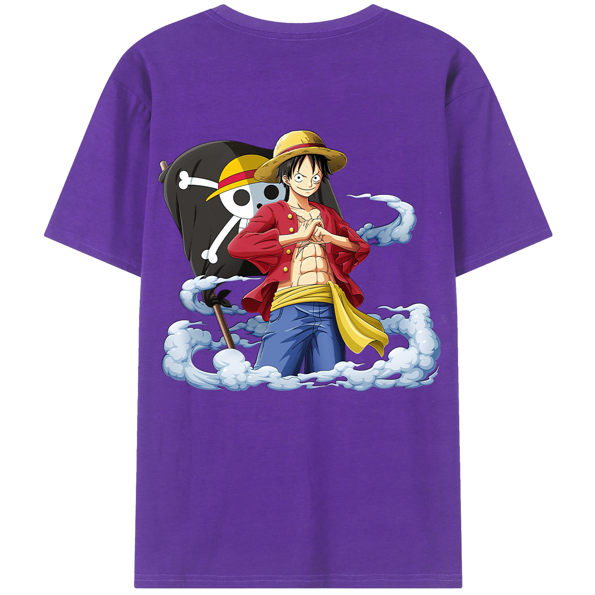 ワンピース モンキー・D・ルフィ ONE PIECE Monkey D. Luffy 綿100％ メンズ半袖Tシャツ（バックプリント） 通気性
