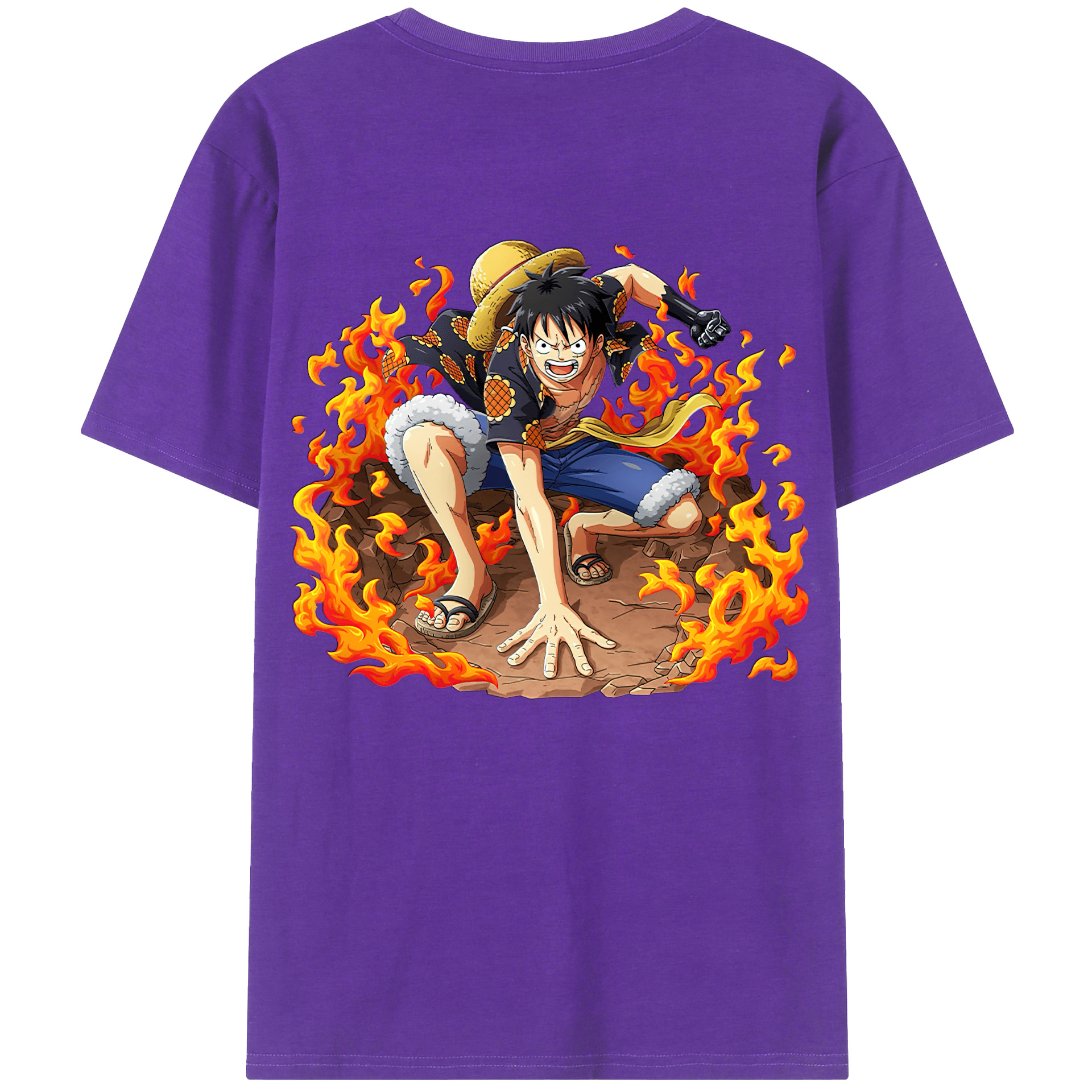 ワンピース モンキー・D・ルフィ ONE PIECE Monkey D. Luffy 綿100％ メンズ半袖Tシャツ（バックプリント） 通気性