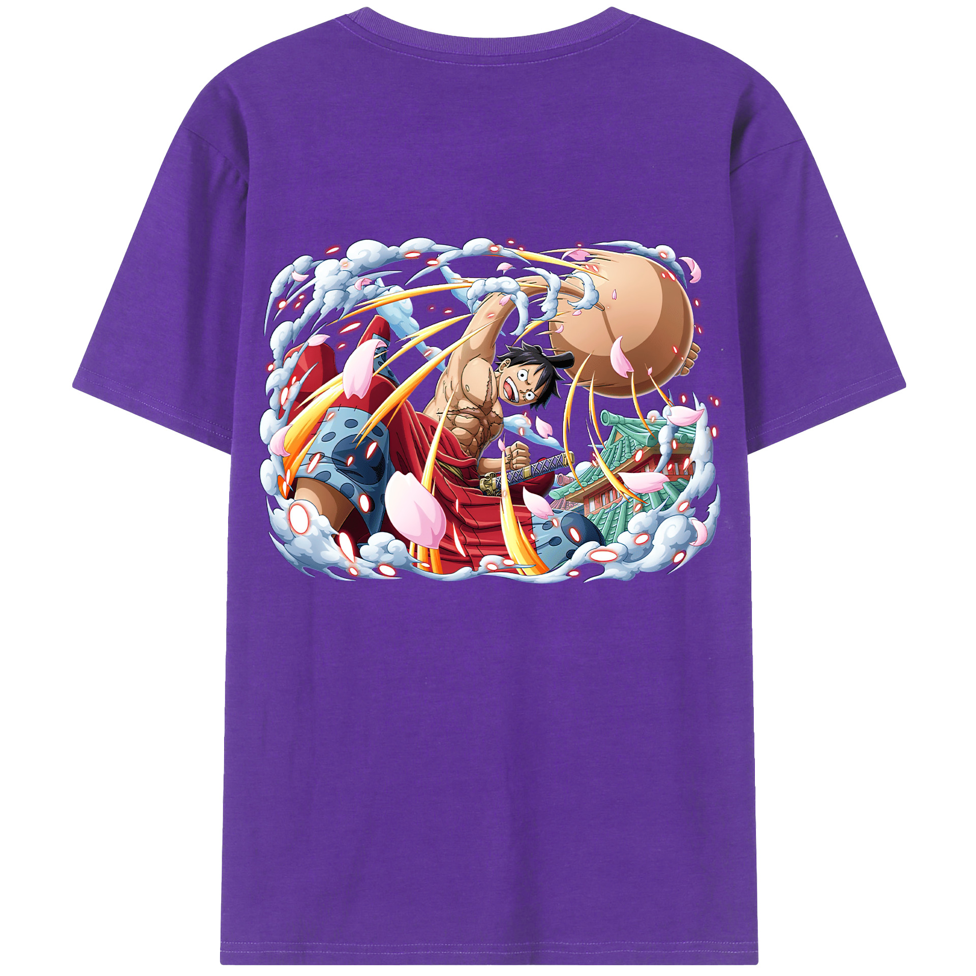 ワンピース モンキー・D・ルフィ ONE PIECE Monkey D. Luffy 綿100％ メンズ半袖Tシャツ（バックプリント） 通気性