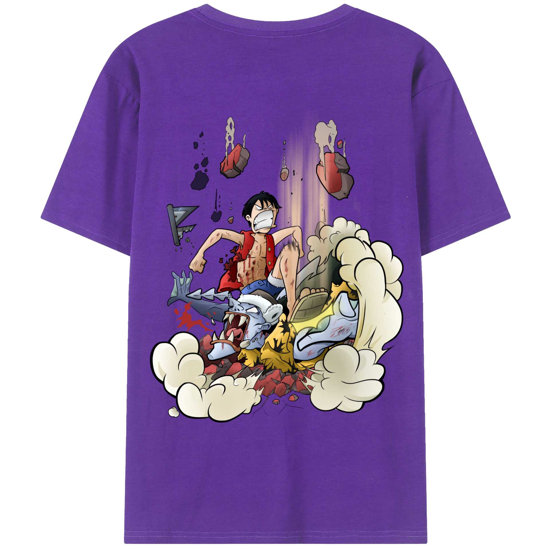 ワンピース モンキー・D・ルフィ ONE PIECE Monkey D. Luffy 綿100％ メンズ半袖Tシャツ（バックプリント） 通気性
