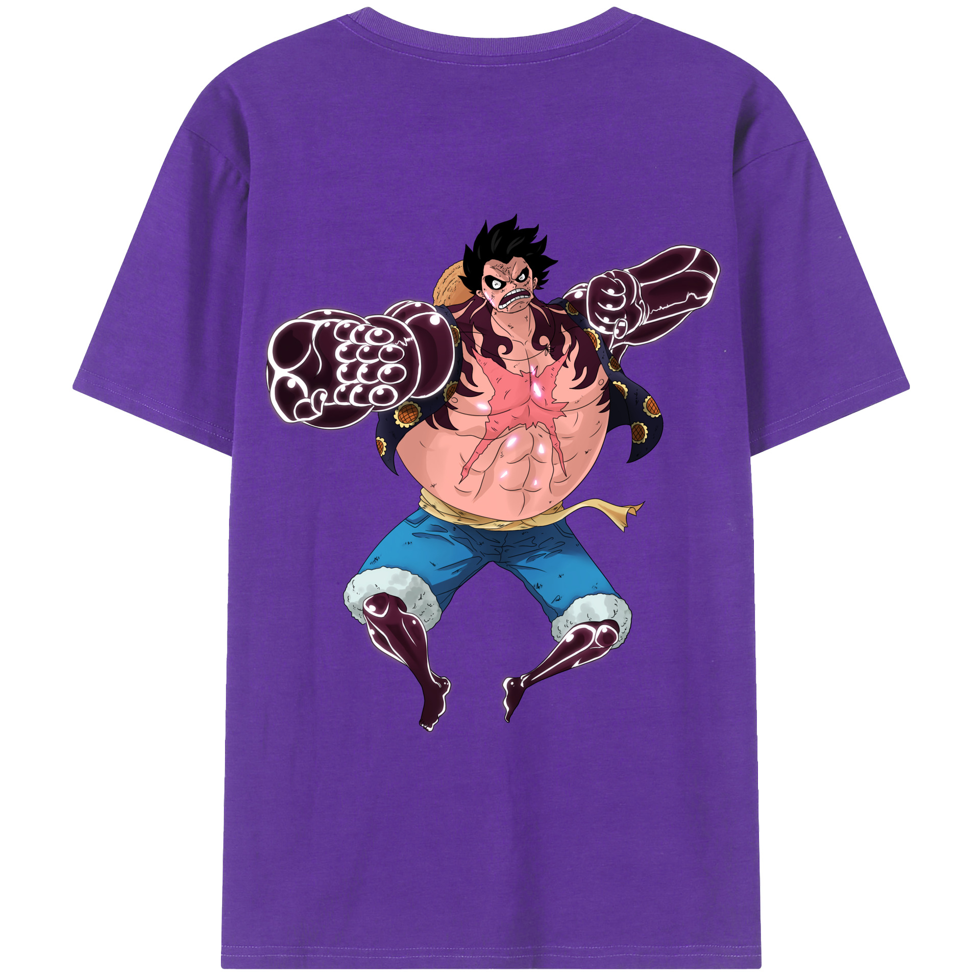 ワンピース モンキー・D・ルフィ ONE PIECE Monkey D. Luffy 綿100％ メンズ半袖Tシャツ（バックプリント） 通気性