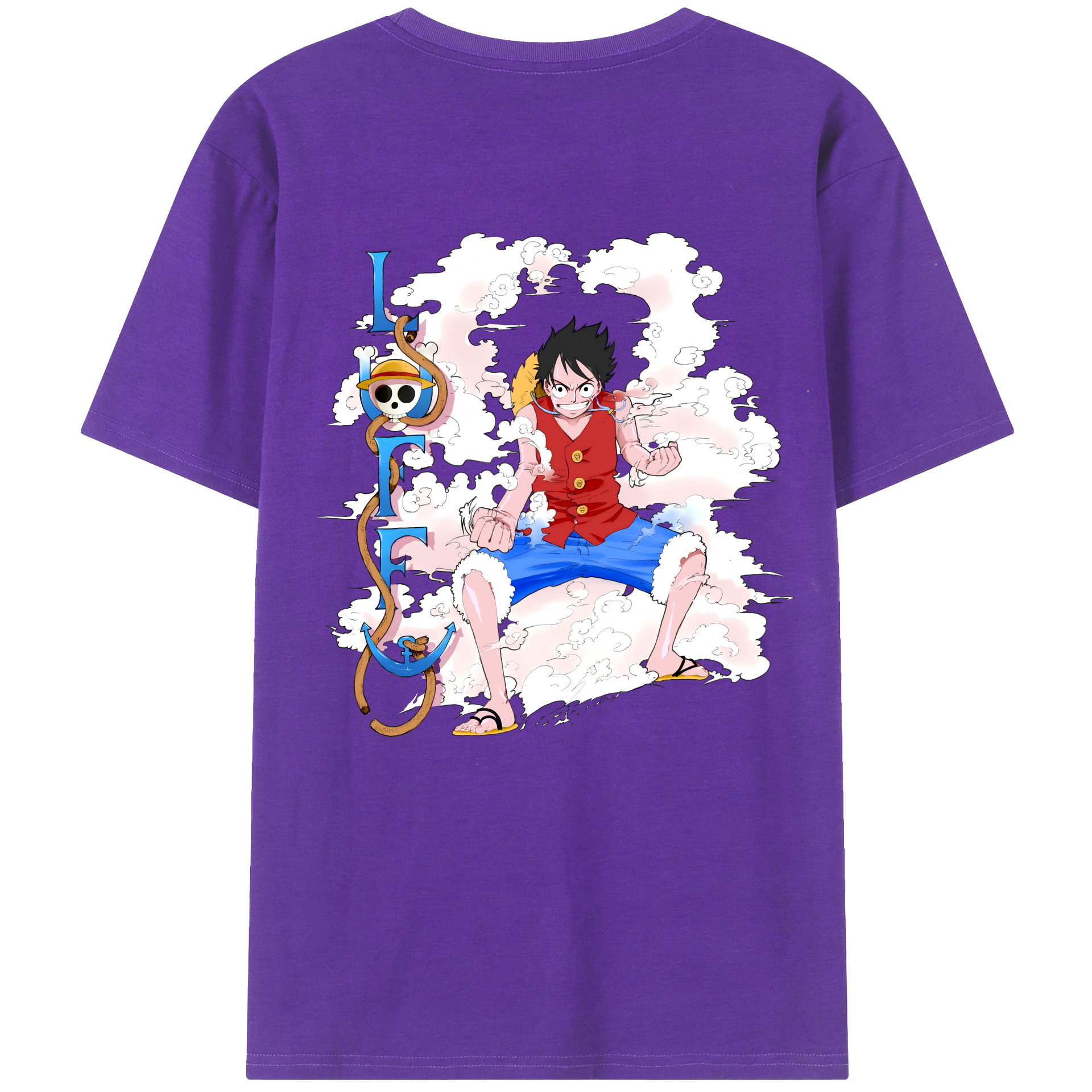 ワンピース モンキー・D・ルフィ ONE PIECE Monkey D. Luffy 綿100％ メンズ半袖Tシャツ（バックプリント） 通気性