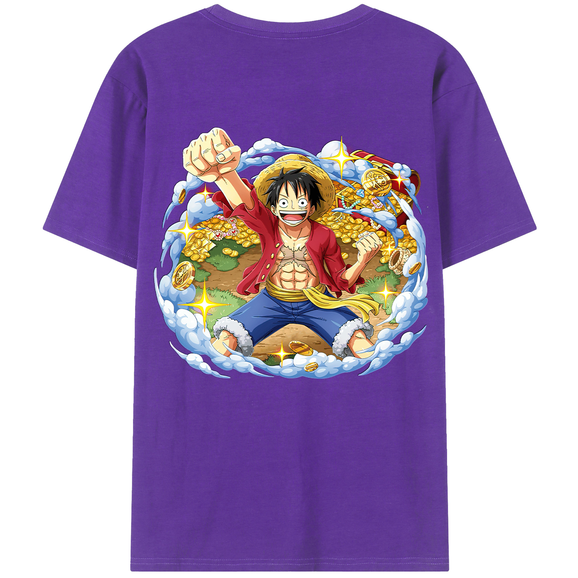 ワンピース モンキー・D・ルフィ ONE PIECE Monkey D. Luffy 綿100％ メンズ半袖Tシャツ（バックプリント） 通気性