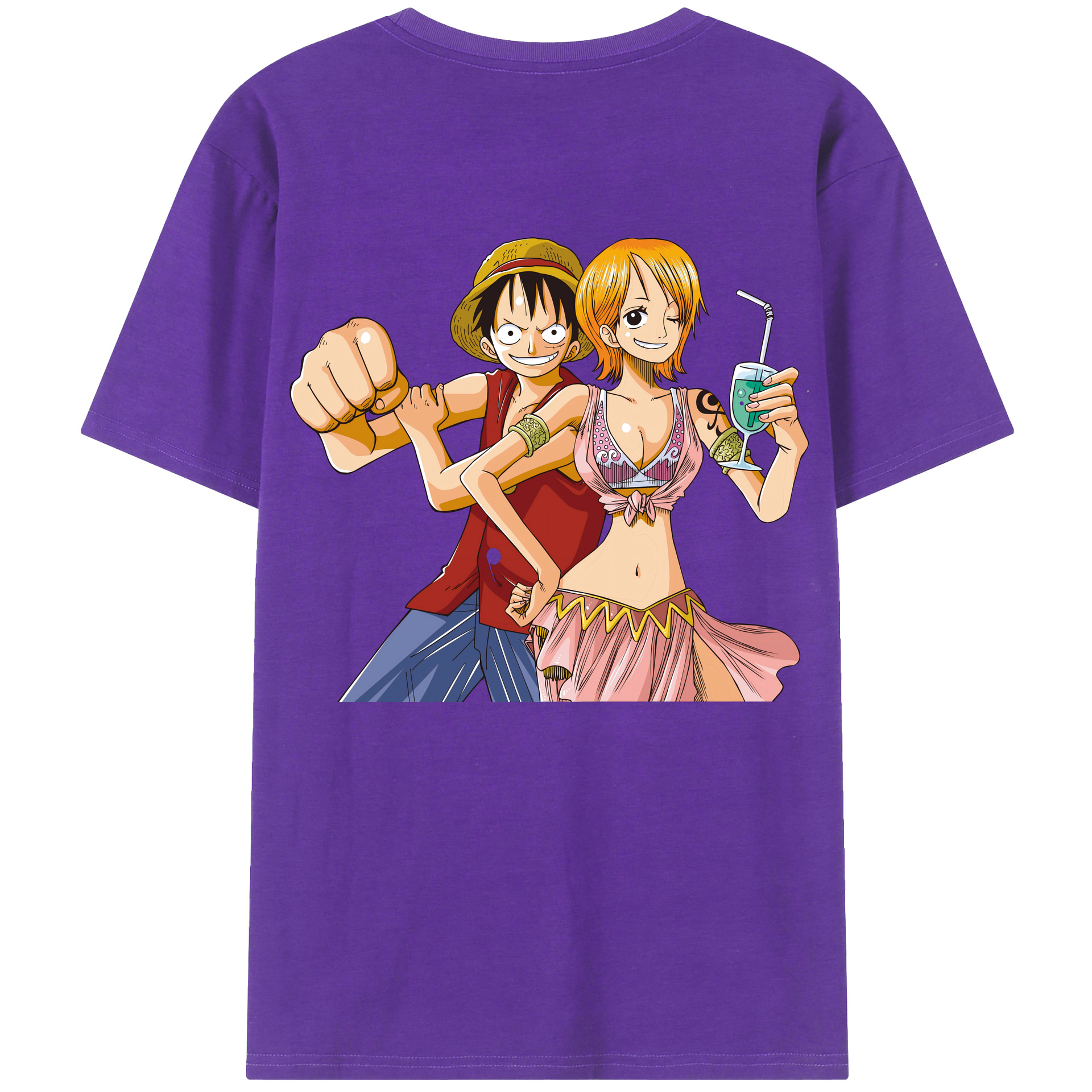 ワンピース モンキー・D・ルフィ ONE PIECE Monkey D. Luffy 綿100％ メンズ半袖Tシャツ（バックプリント） 通気性