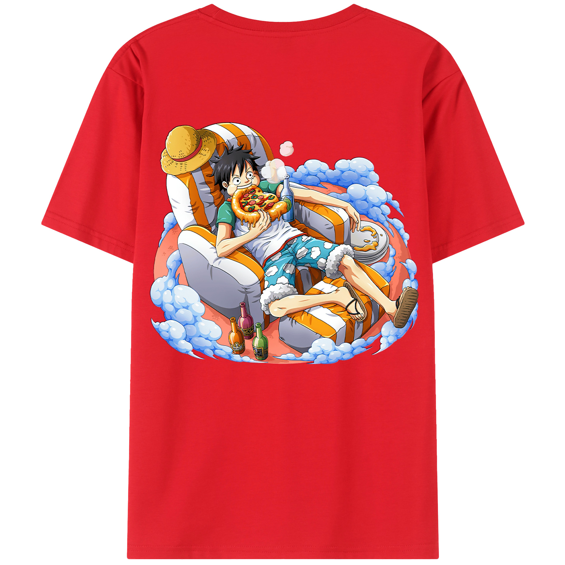 ワンピース モンキー・D・ルフィ ONE PIECE Monkey D. Luffy 綿100％ メンズ半袖Tシャツ（バックプリント） 通気性
