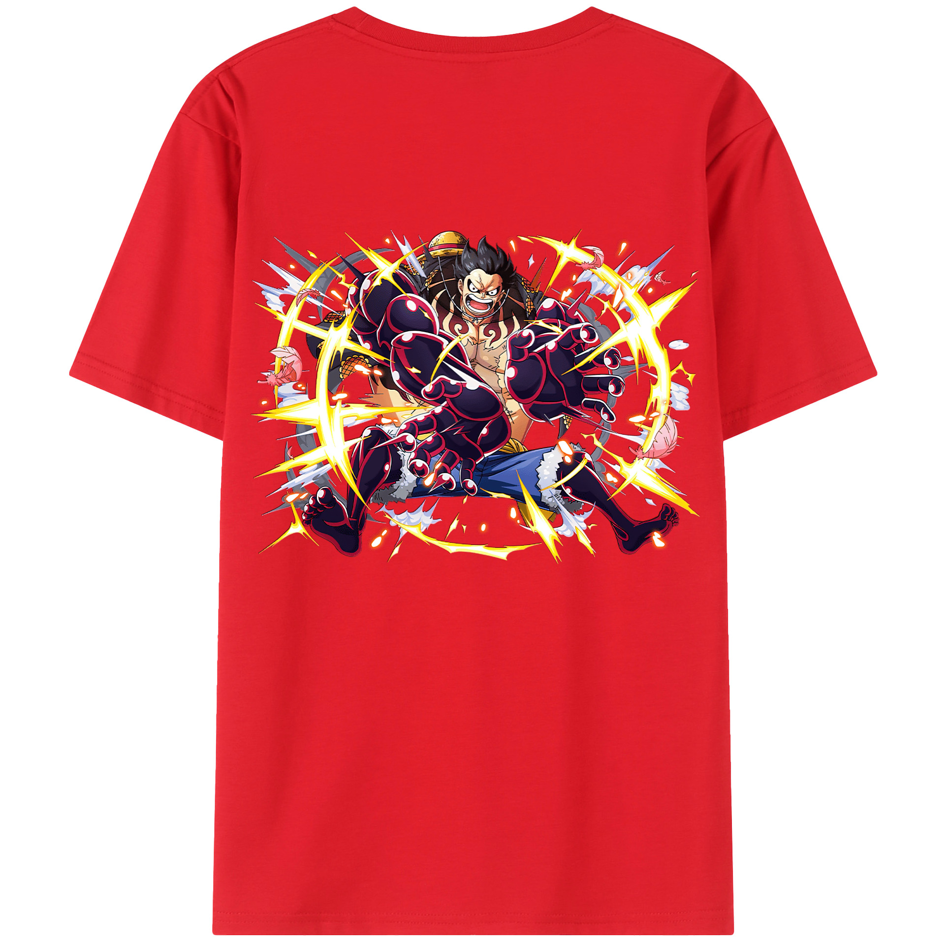 ワンピース モンキー・D・ルフィ ONE PIECE Monkey D. Luffy 綿100％ メンズ半袖Tシャツ（バックプリント） 通気性