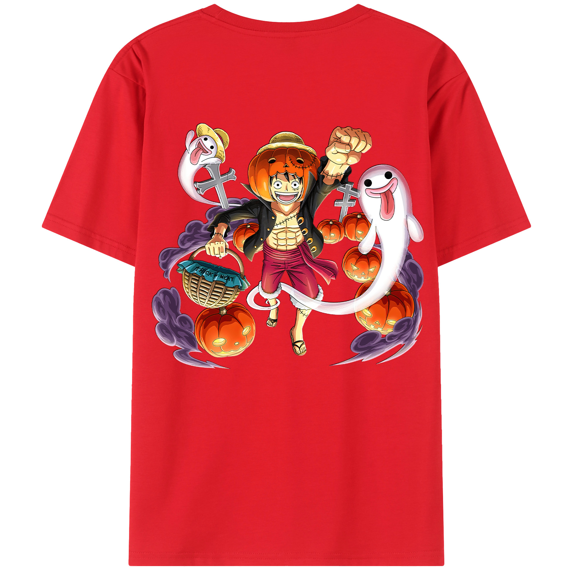 ワンピース モンキー・D・ルフィ ONE PIECE Monkey D. Luffy 綿100％ メンズ半袖Tシャツ（バックプリント） 通気性