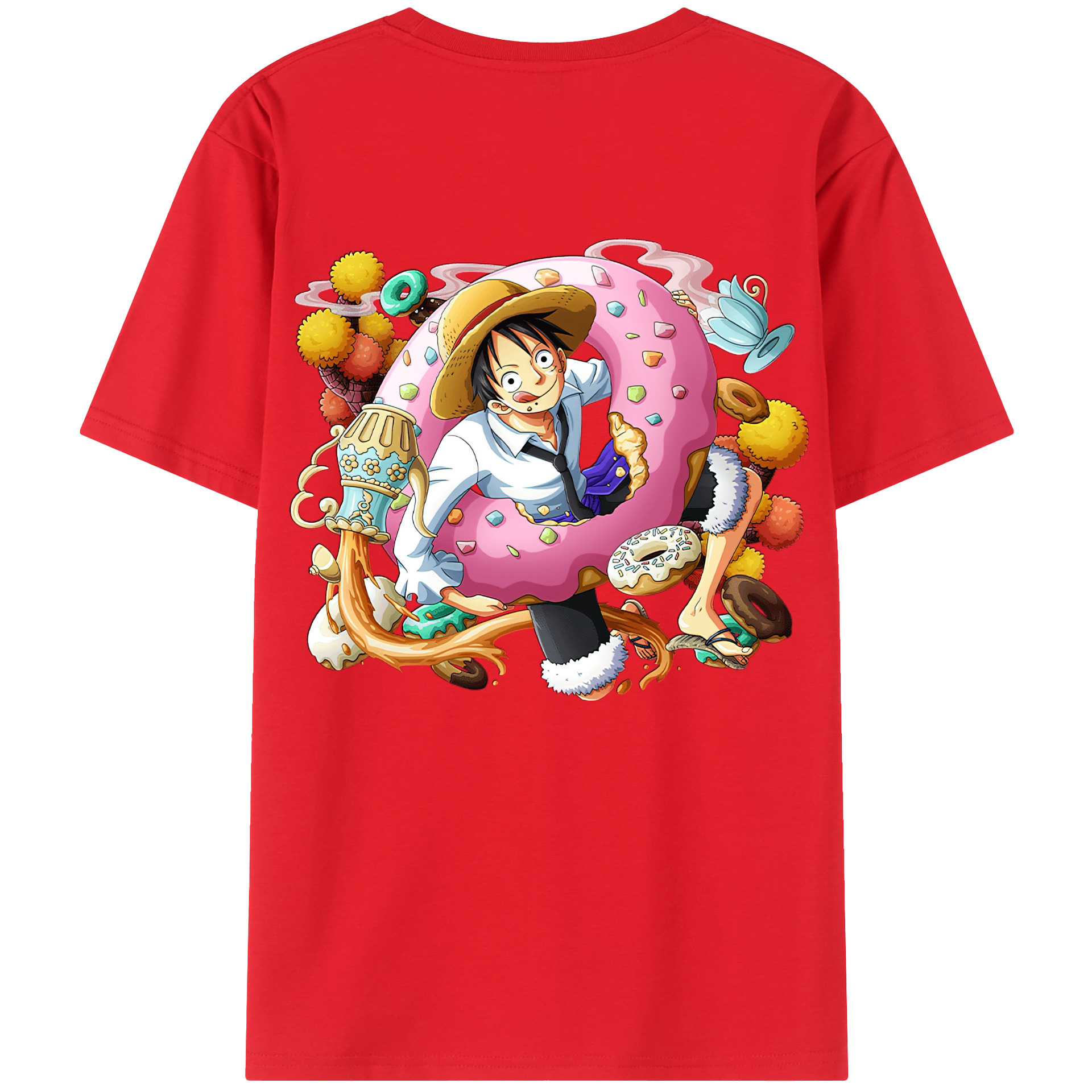 ワンピース モンキー・D・ルフィ ONE PIECE Monkey D. Luffy 綿100％ メンズ半袖Tシャツ（バックプリント） 通気性