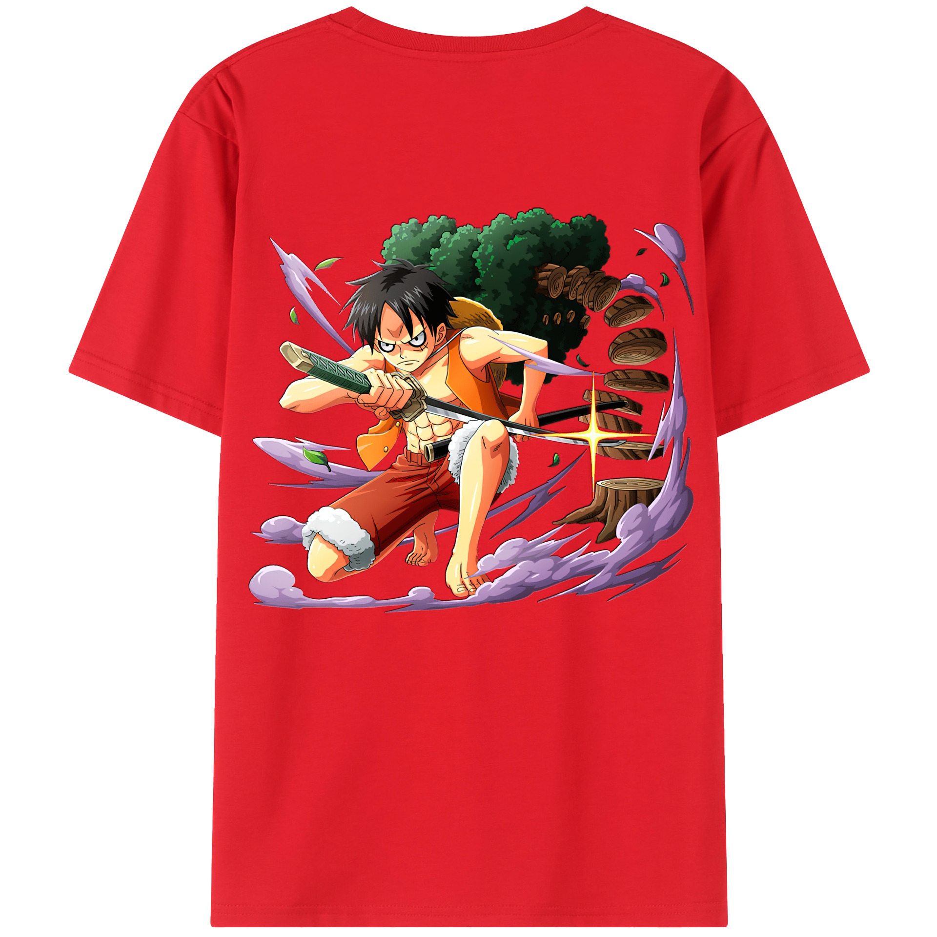 ワンピース モンキー・D・ルフィ ONE PIECE Monkey D. Luffy 綿100％ メンズ半袖Tシャツ（バックプリント） 通気性